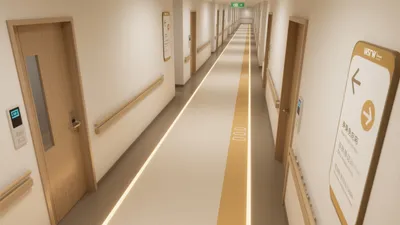 Modern Hospital Corridor Design with Wayfinding Lighting