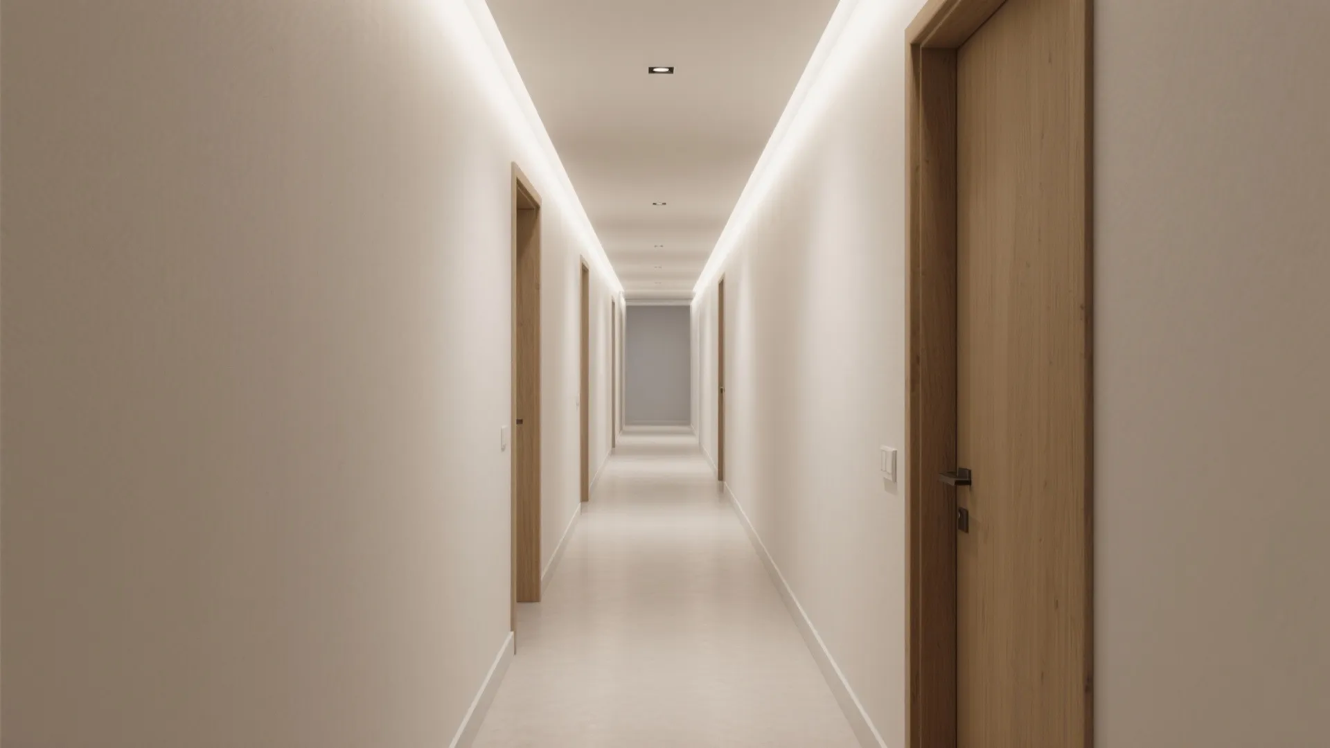 1) Minimalist recessed wall wash for corridor calm
