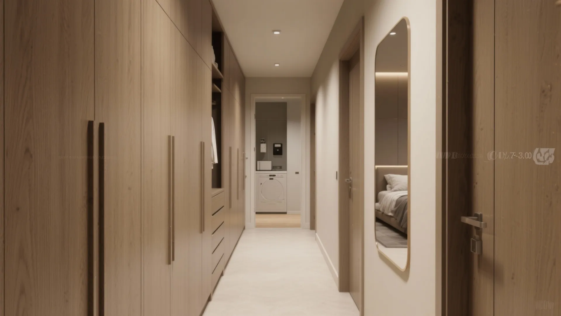 Wardrobe walls and concealed storage corridors