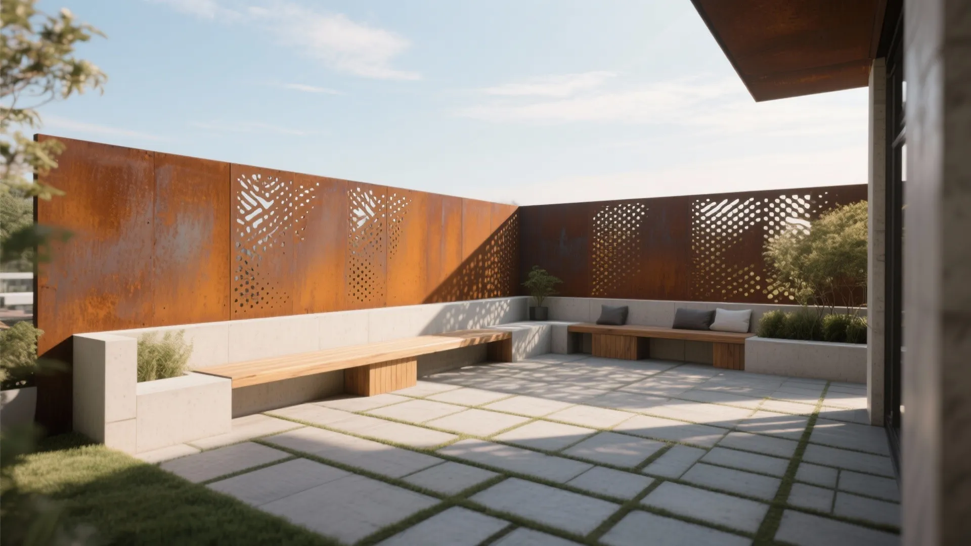 Perforated weathering steel as art and shield