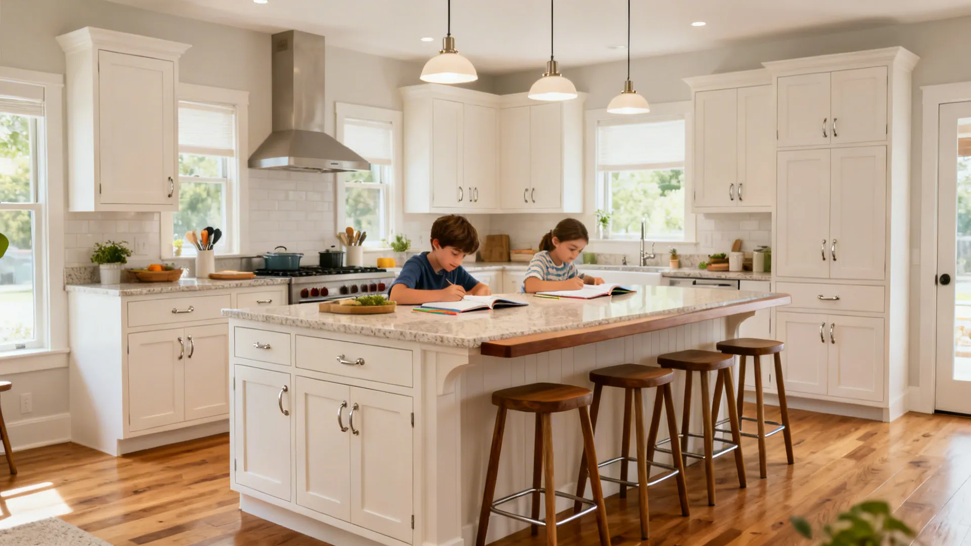 Counter-height island with shallow cabinets and a 14-inch overhang