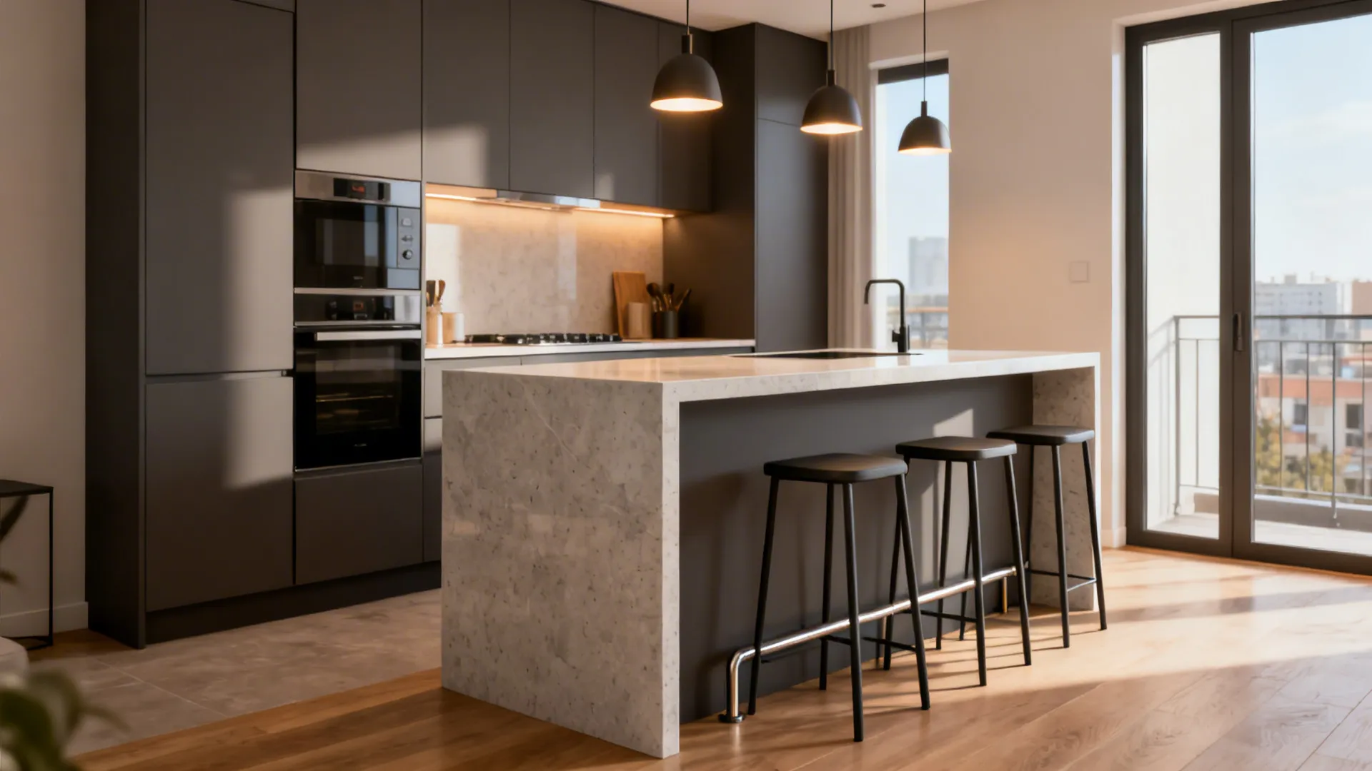 5) Counter-height islands with tuck-under stools