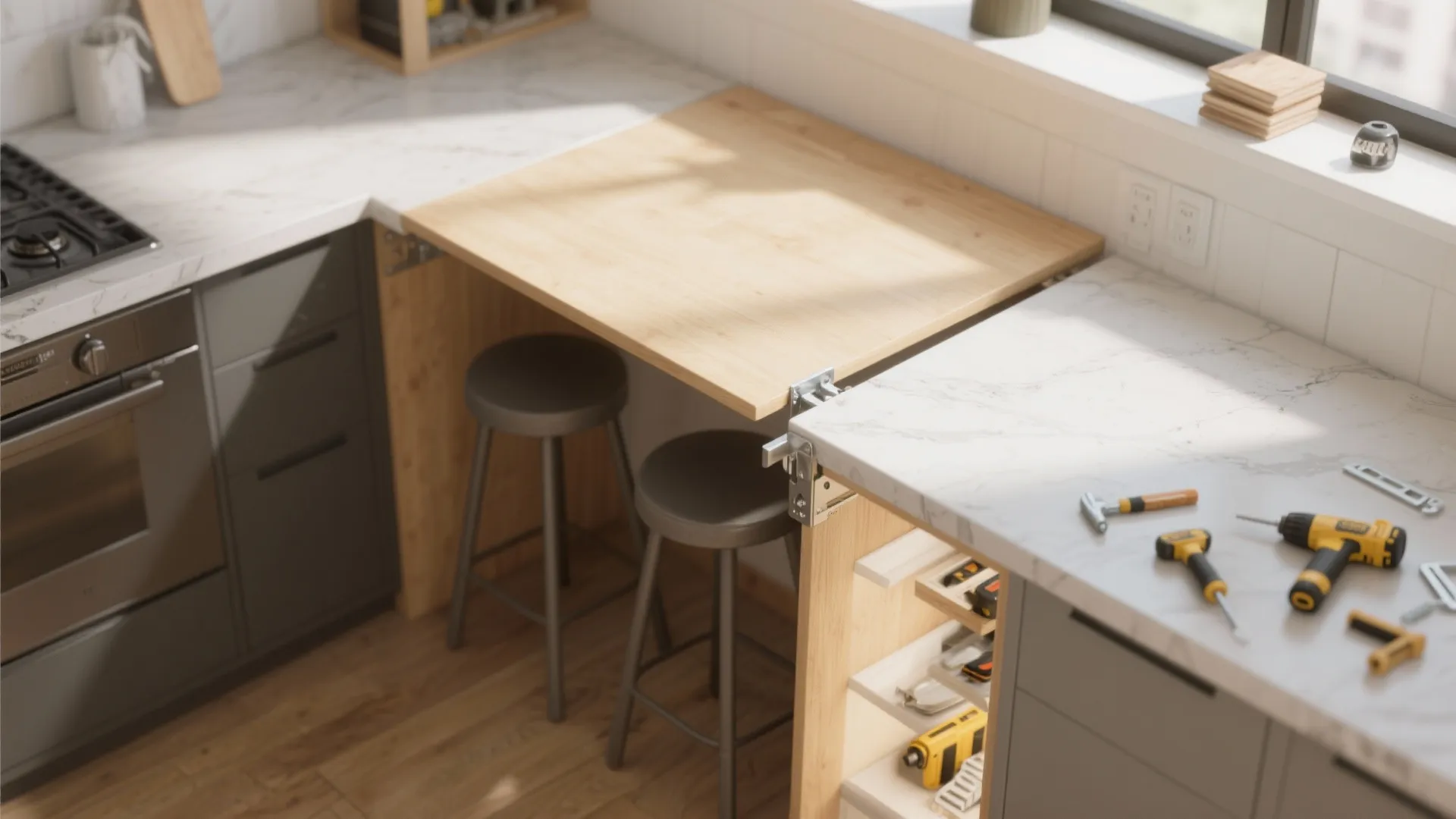5. Counter-height ledge that converts to dining