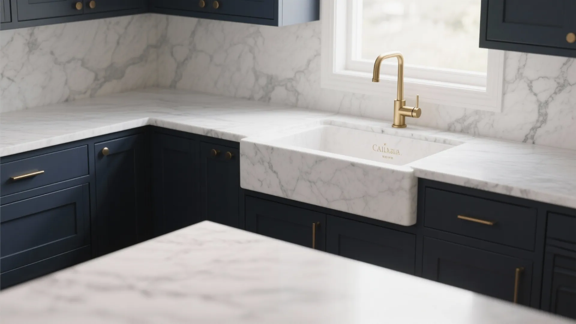 2. Calacatta Counter with Matte Cabinetry Contrast