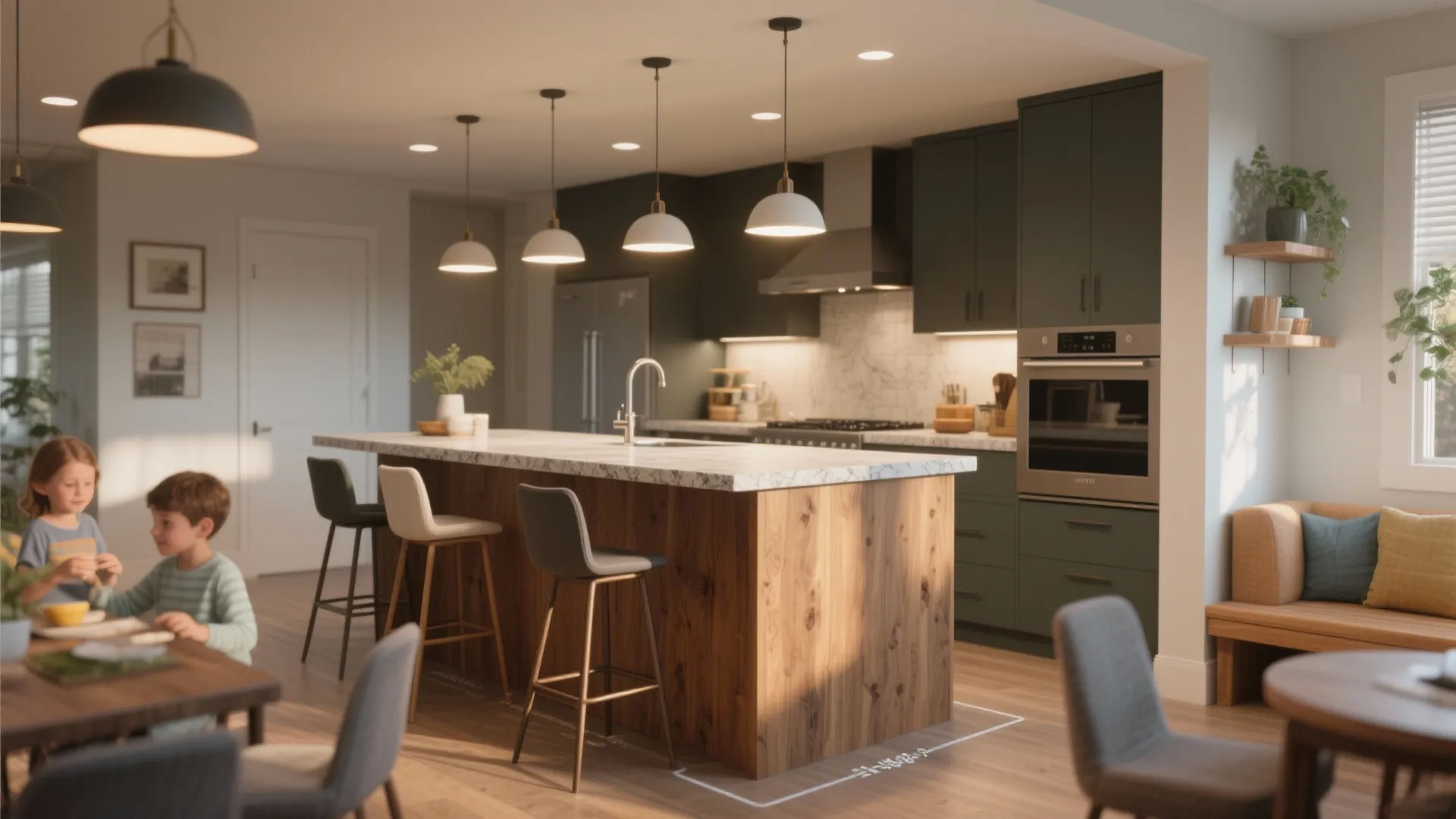 4. Counter-height peninsula with mixed seating