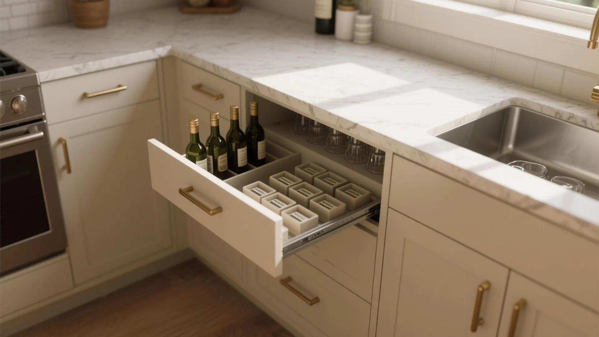 1. Countertop Mini Bar with Hidden Drawers
