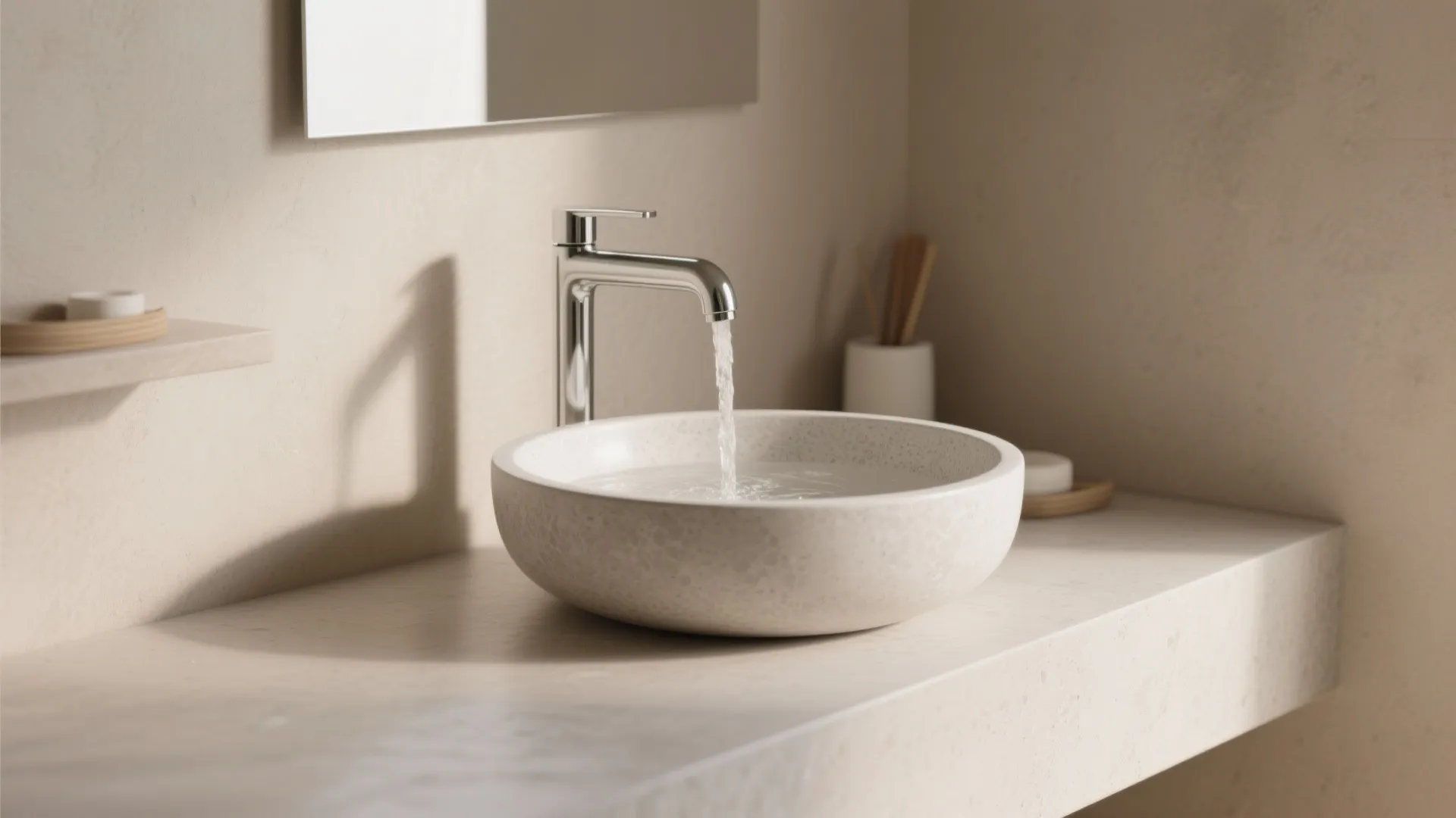 Countertop basin on a shallow slab