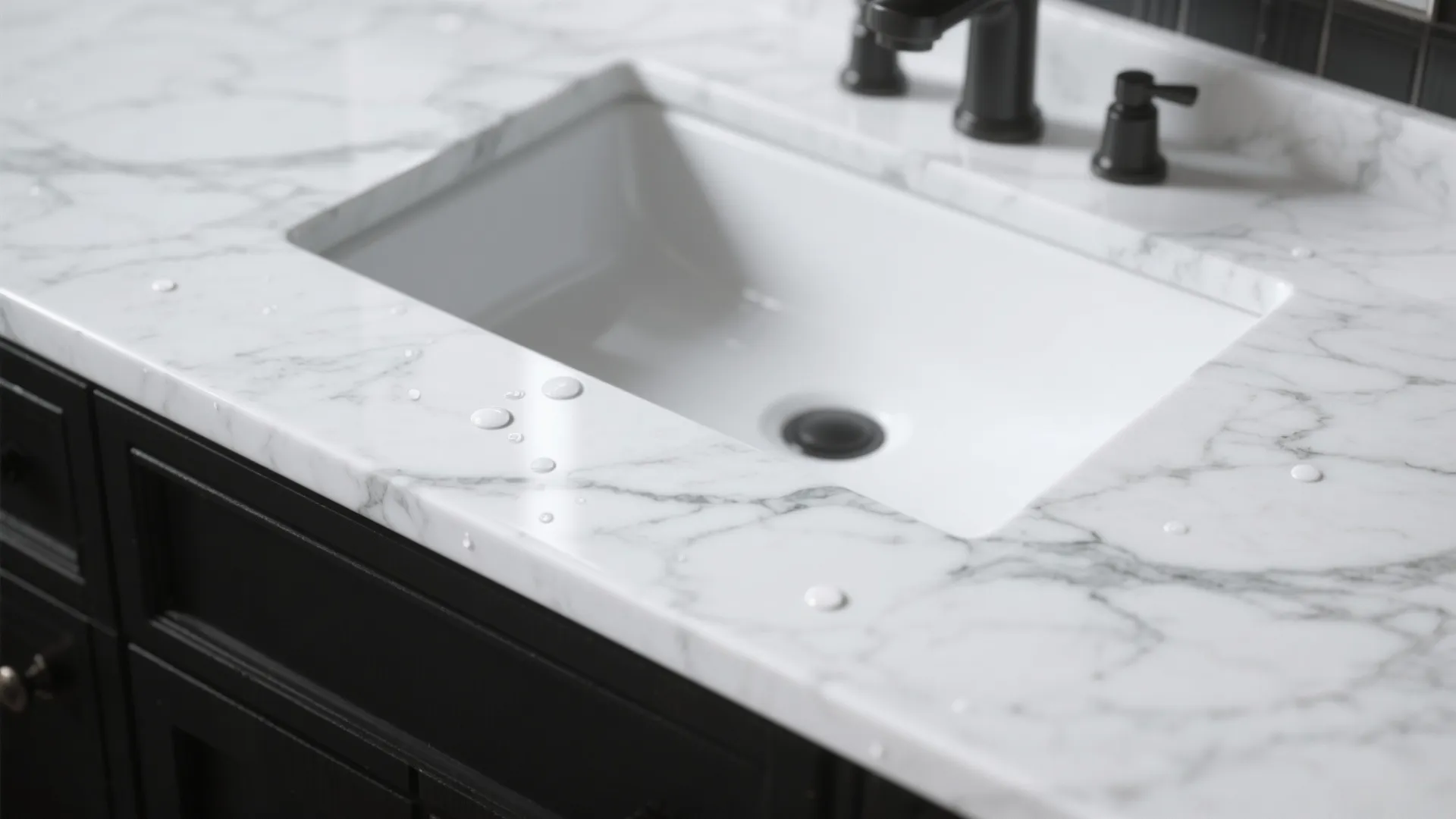 2. Contrasting countertop to soften the look