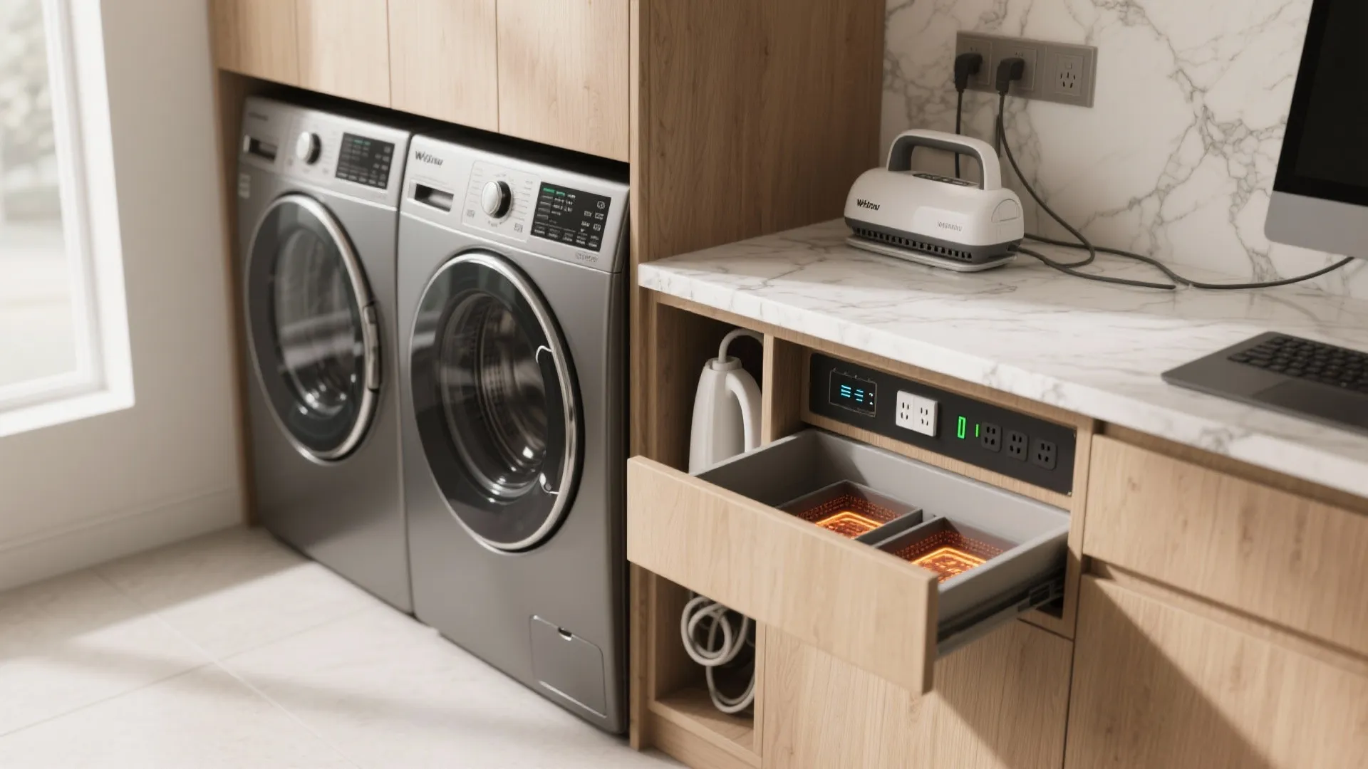 5) Shared Countertop with Hidden Docking Drawer