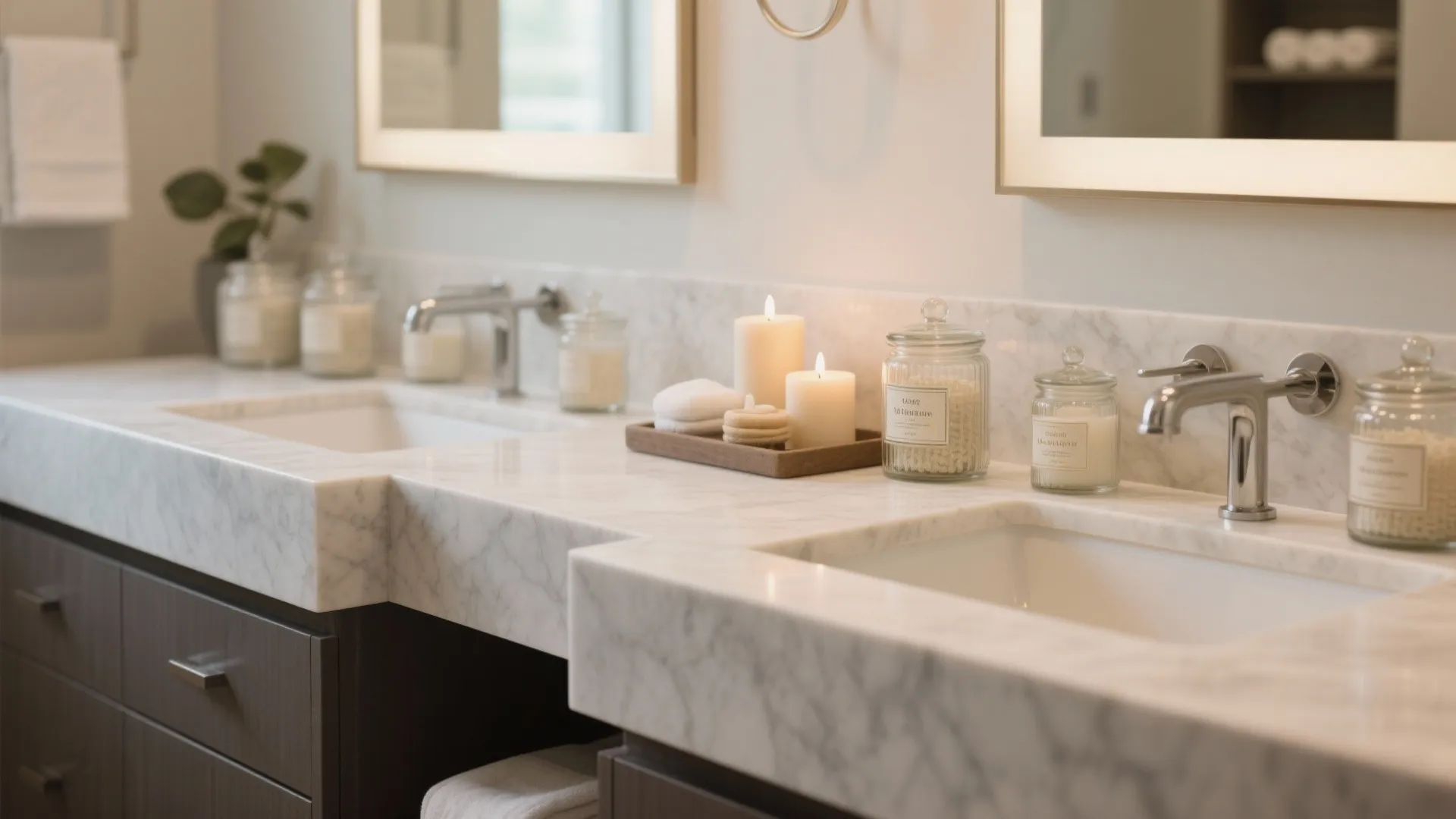 Quartz overhang countertop with spa-like accessories