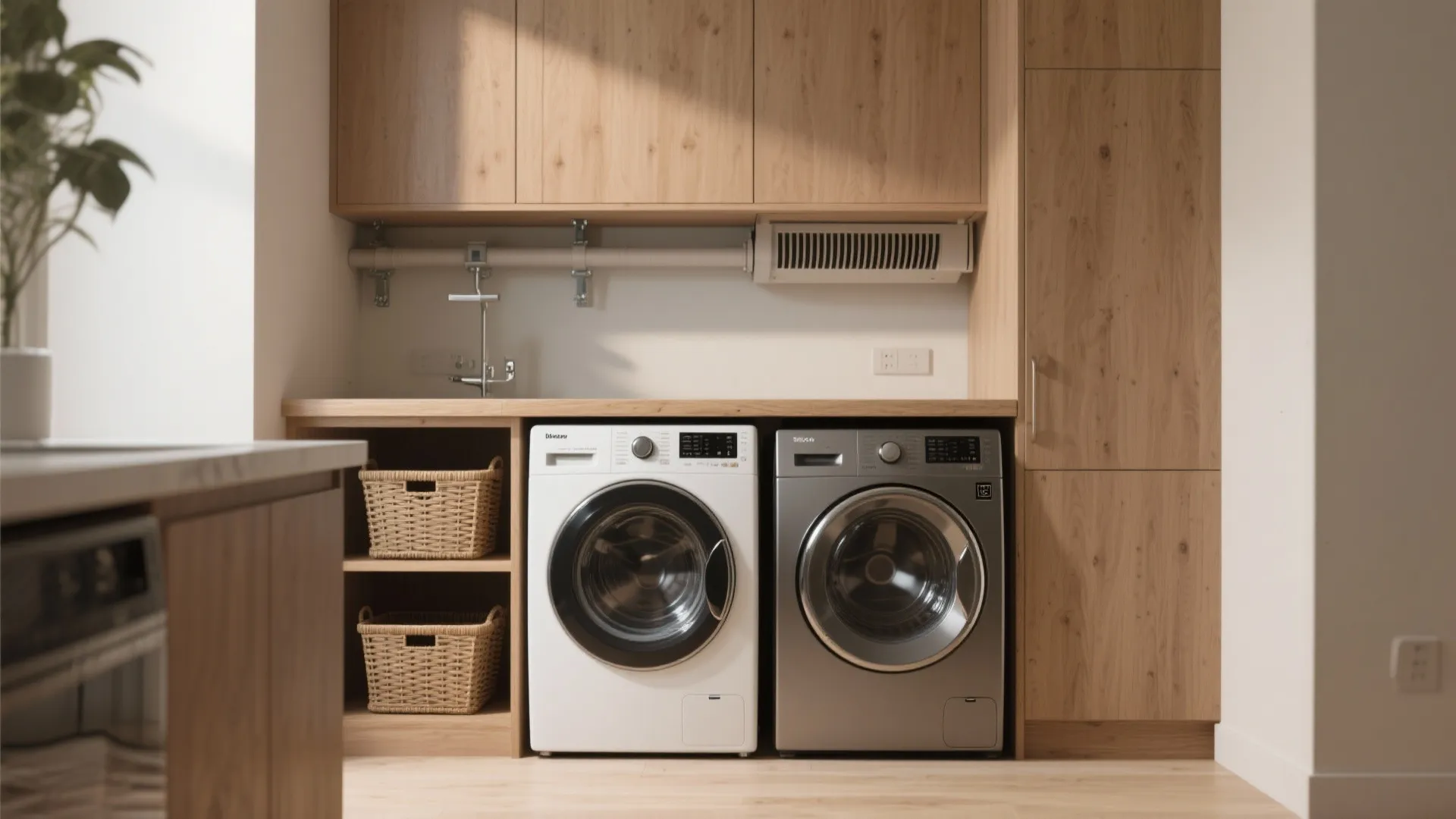5. Countertop over washer with ventilated dryer cabinet or stacking kit
