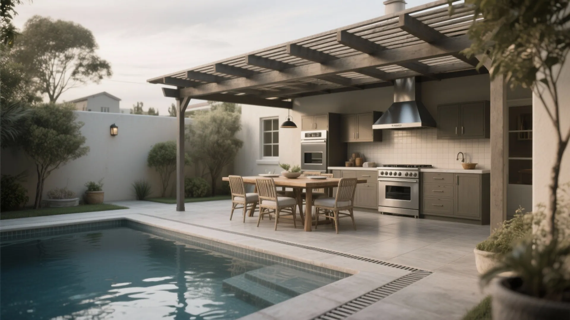 3. Courtyard pool with covered kitchen nook