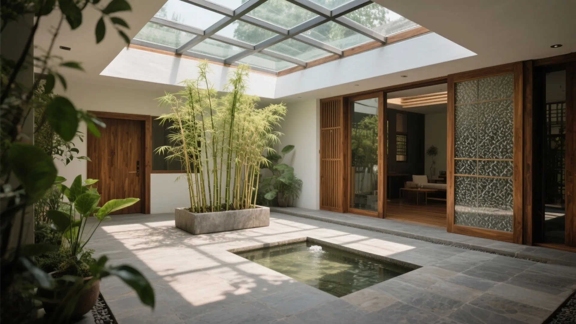 Courtyards, skylights, and cross-ventilation for tropical comfort
