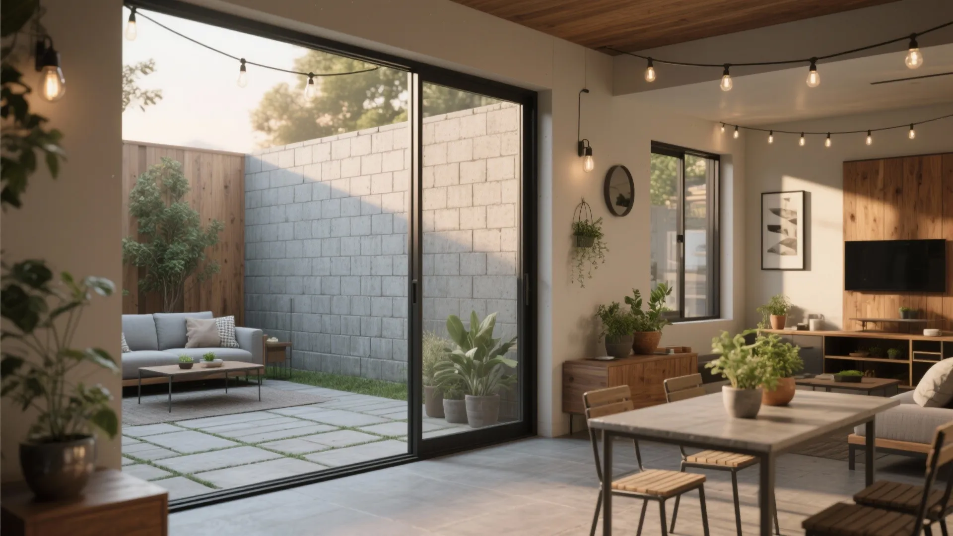 Split-Face Block Courtyard Wall for Indoor–Outdoor Flow