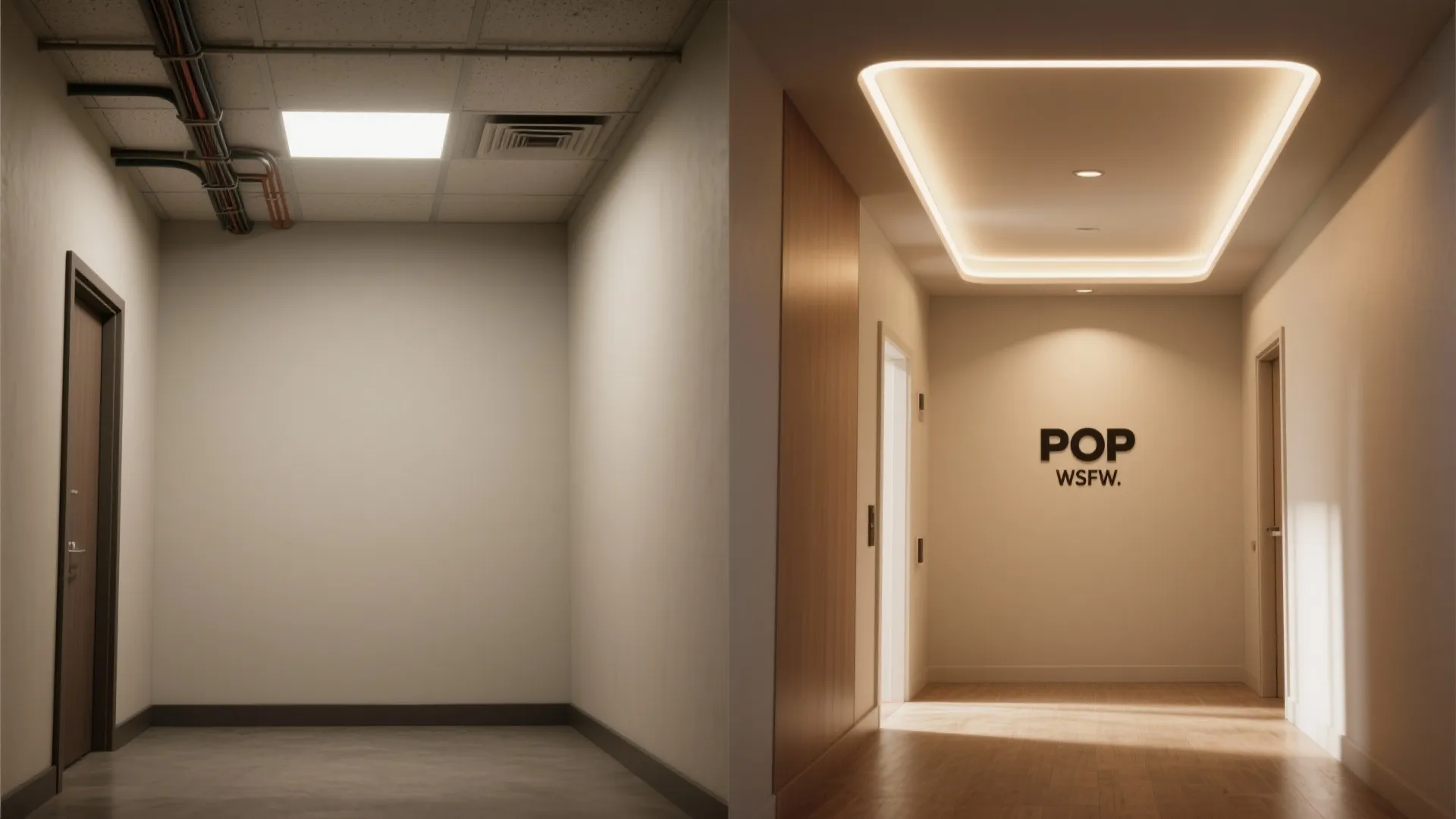 1) Soft Cove + Slim Recess: Floating light for low halls