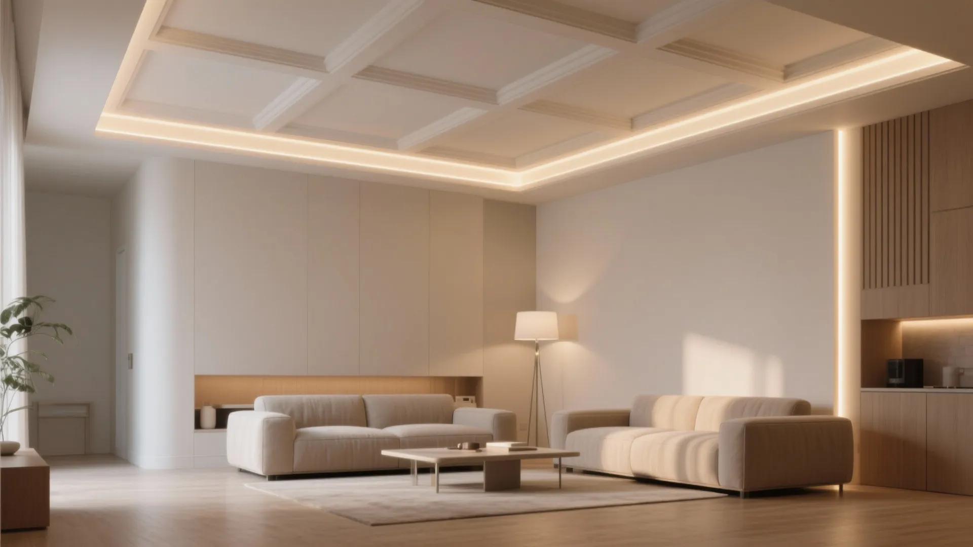 2. Use shallow coffers or linear coves for height illusion