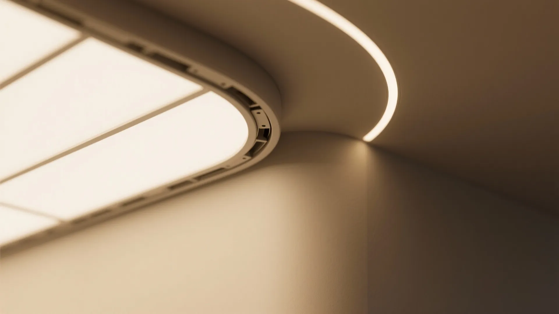 Ceiling-to-wall cove that frames the hall