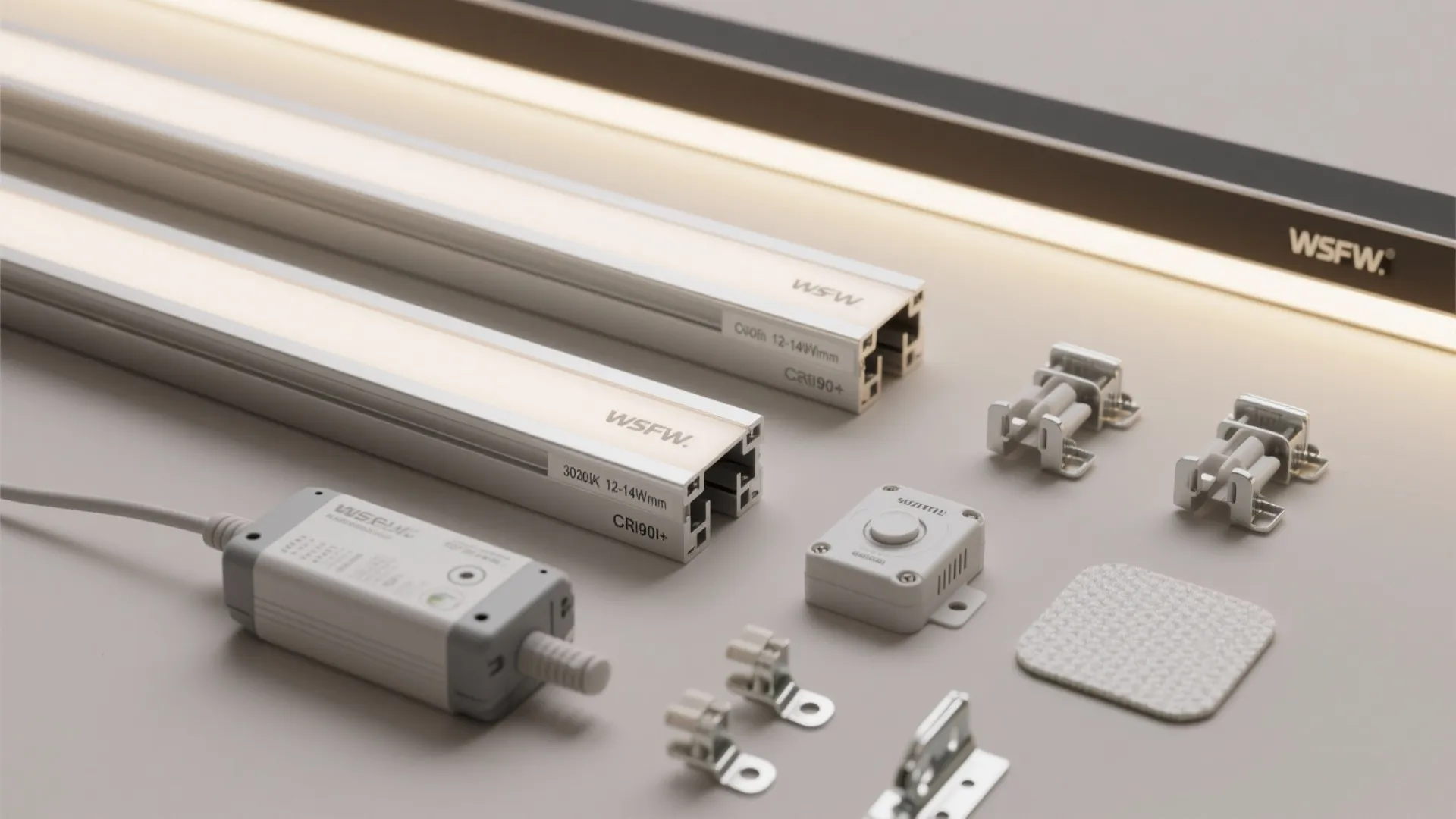 Modern led light strip kit with power supply small mounting clips and light control parts