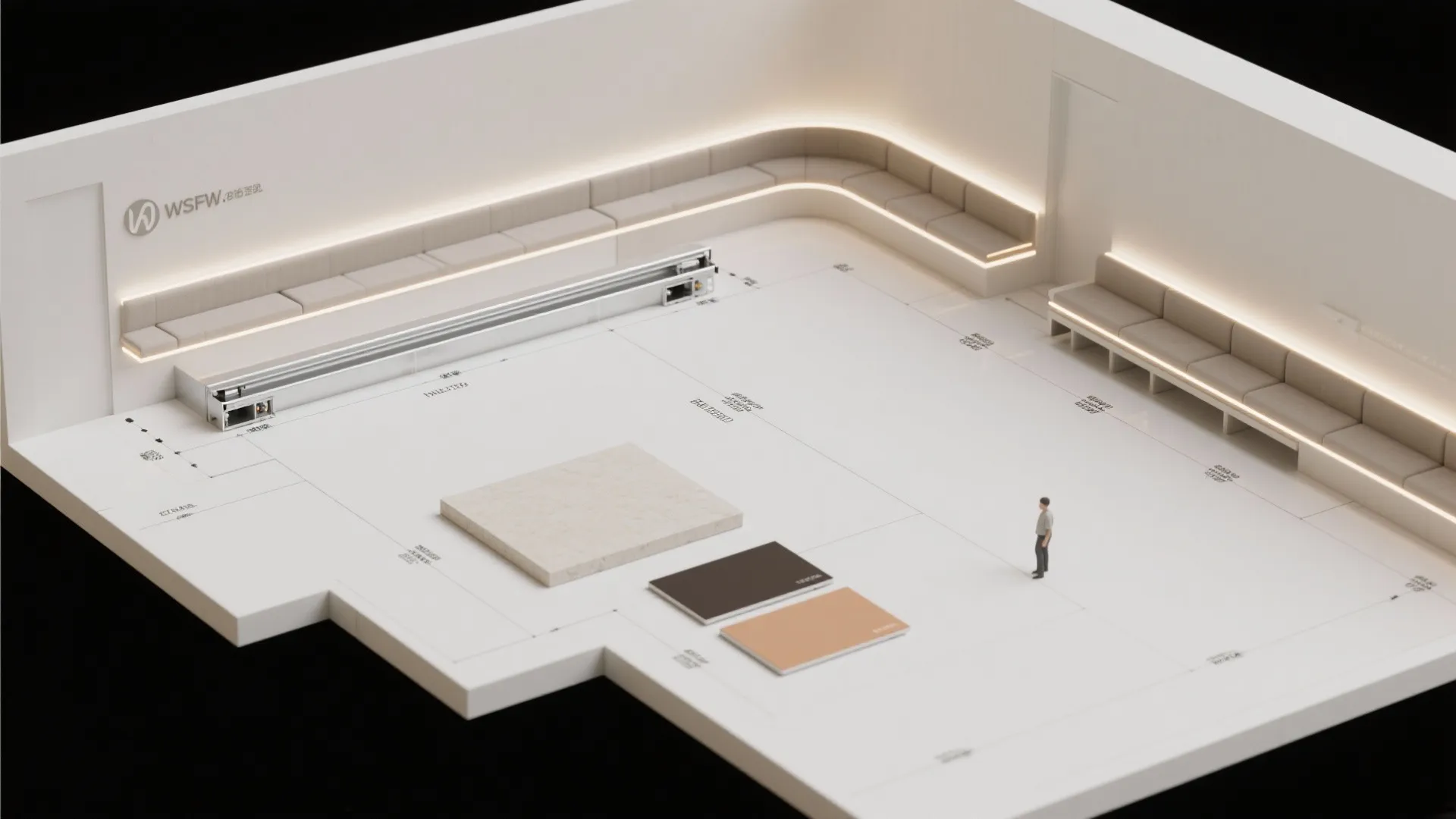 1) Minimal gypsum bands with layered cove lighting