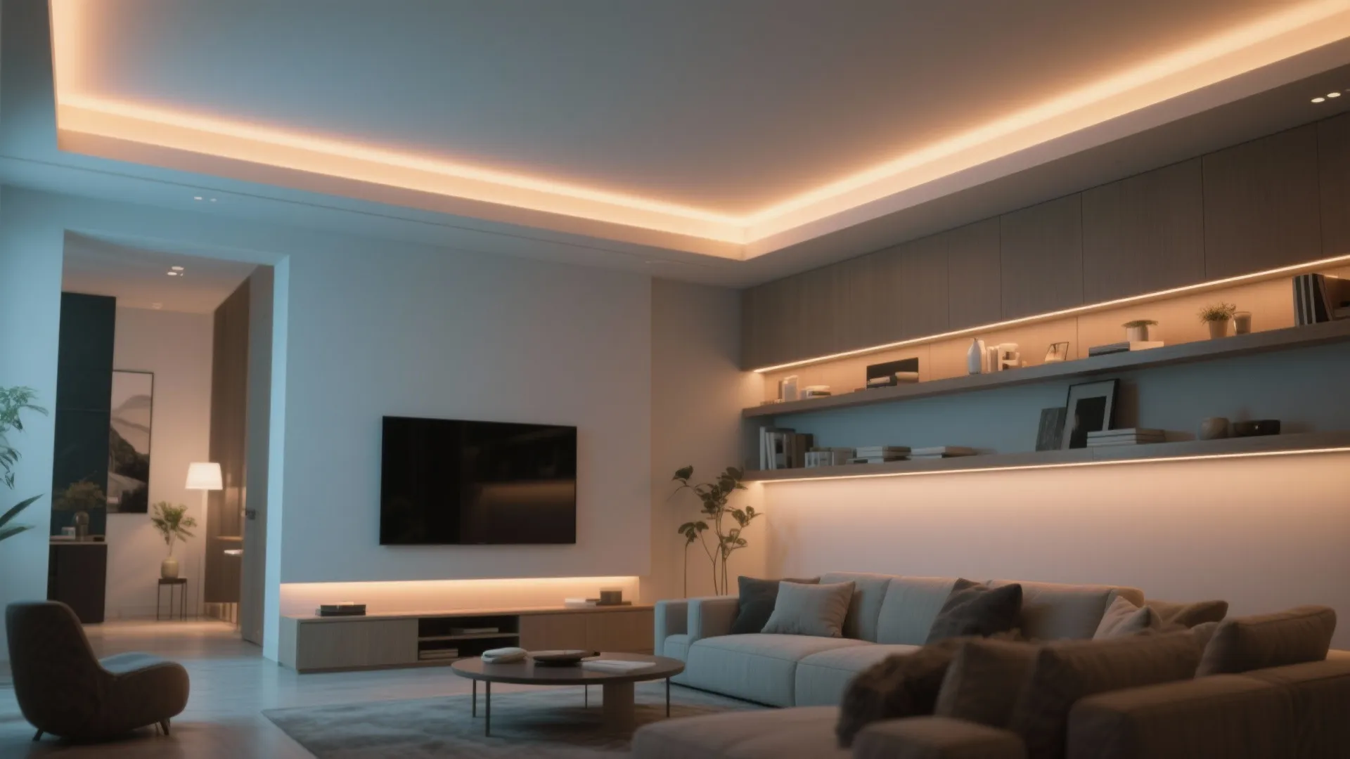 4. Integrated Cove and LED Strip Lighting for Ambience