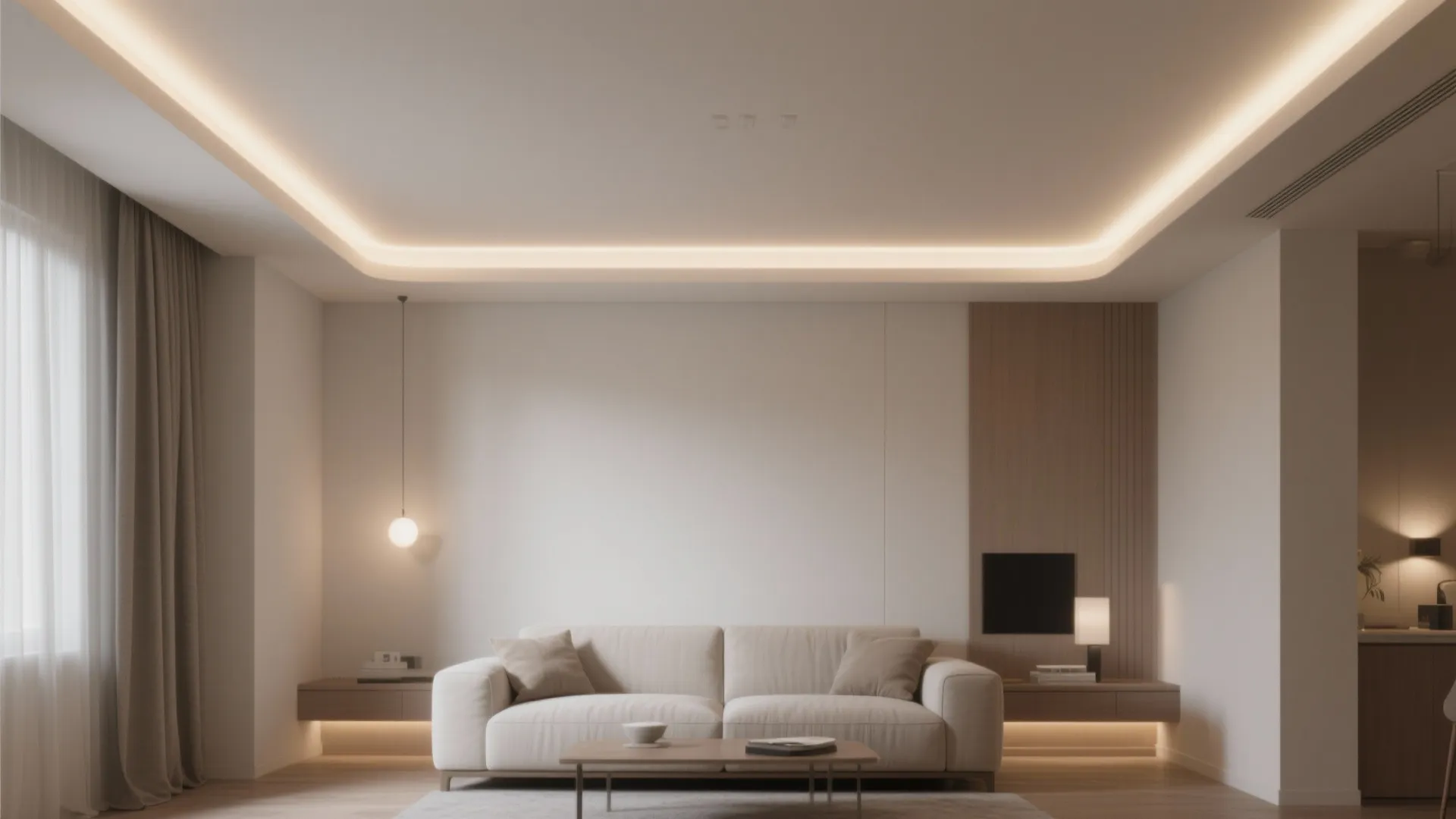 4. Recessed cove with hidden LED strip for soft ambient glow