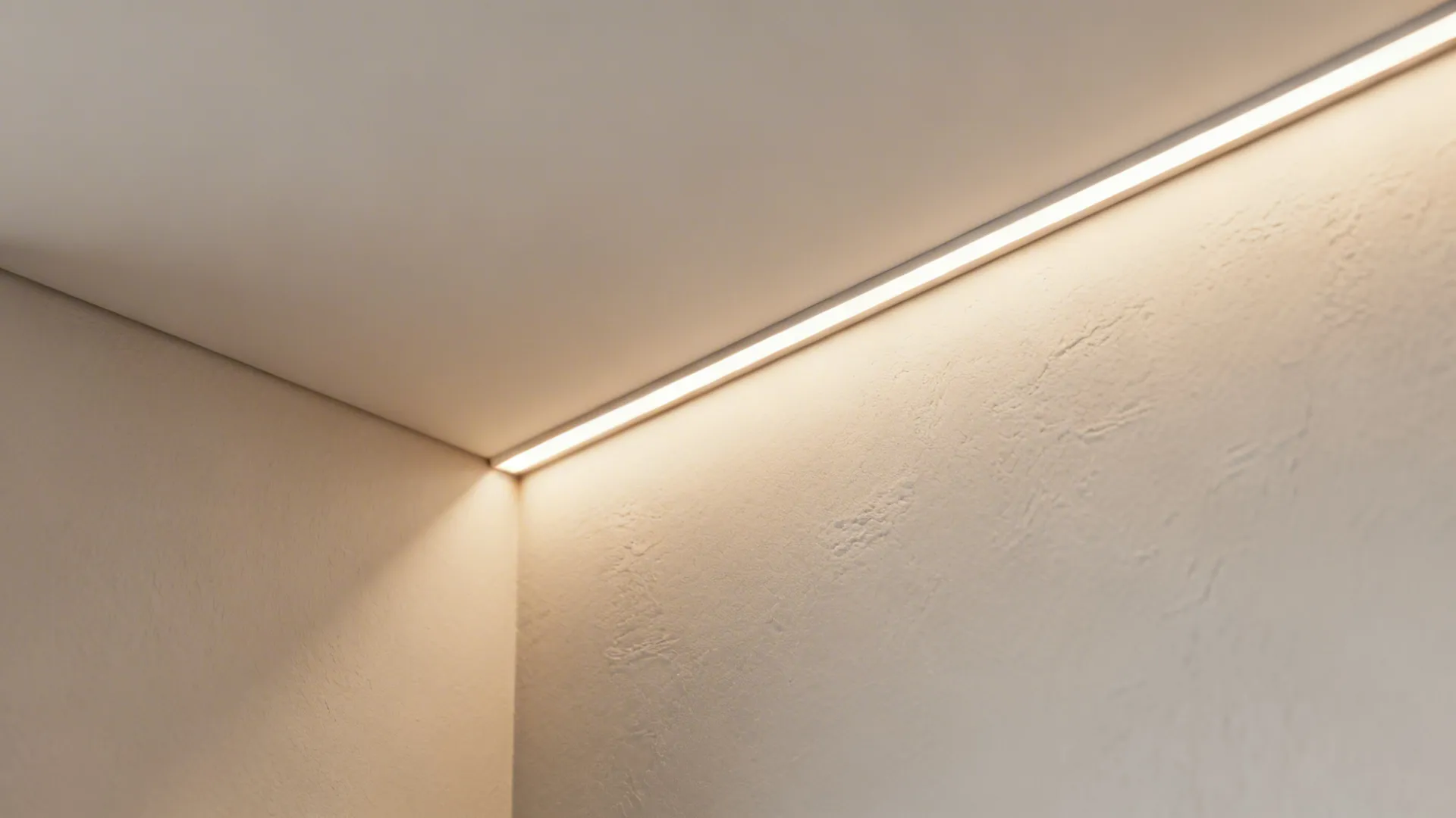 Macro view of POP cove ceiling with integrated LED strip and soft gradient light.