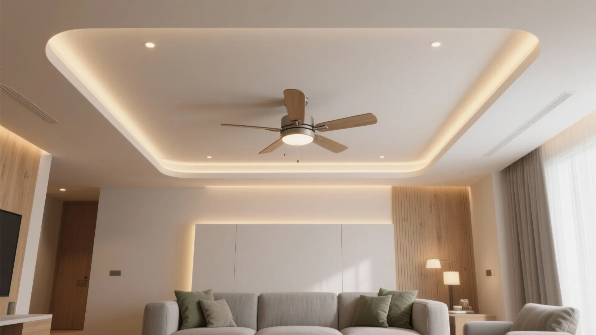 2) Perimeter Cove Lighting with a Fan-Friendly Flat Core