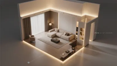 Modern Living Room with Ambient LED Lighting