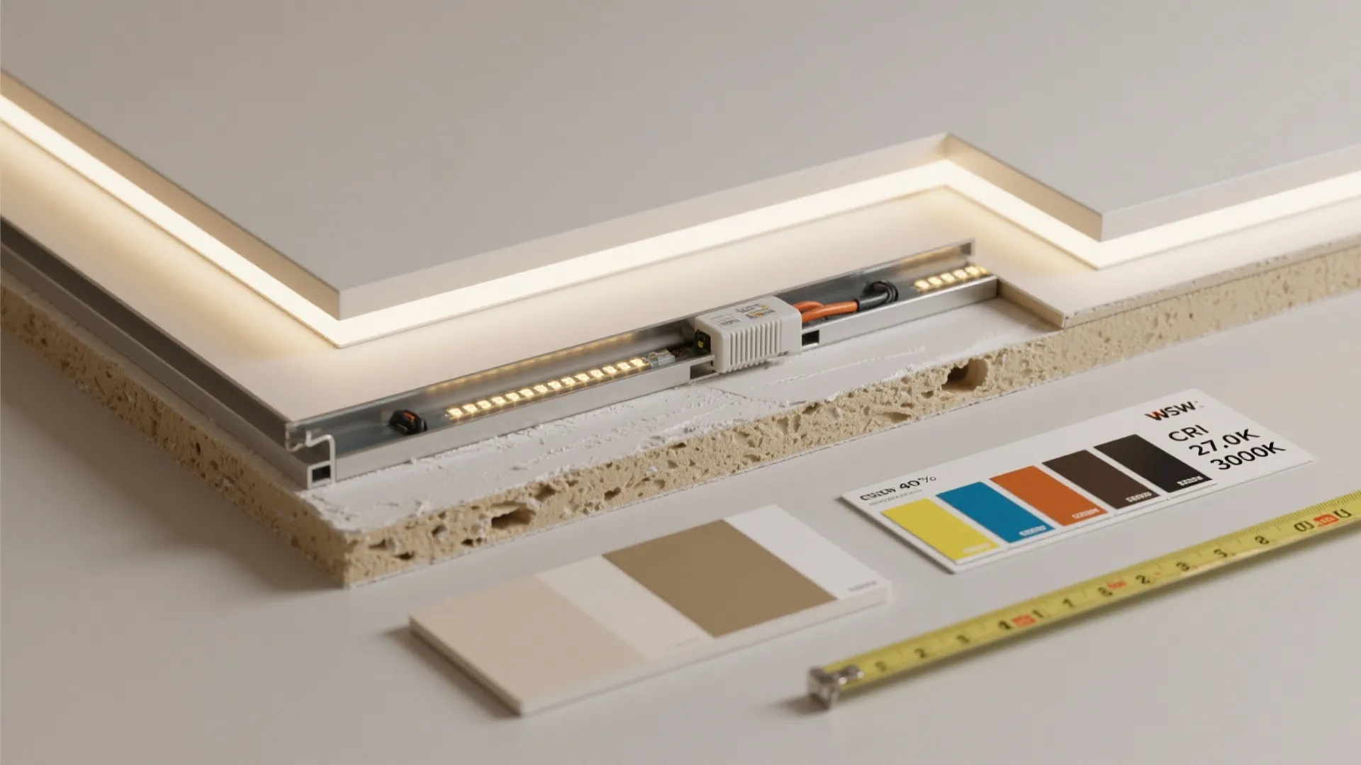 Minimal recessed panels with cove lighting