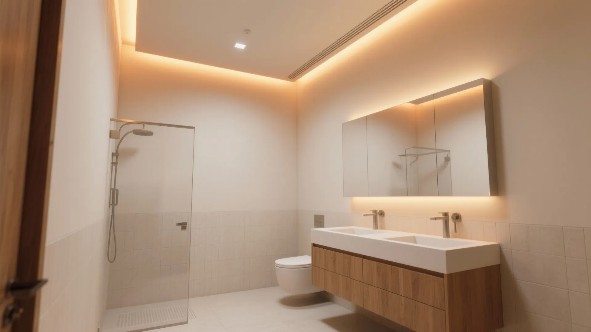 2. Cove and perimeter LEDs to visually expand the room