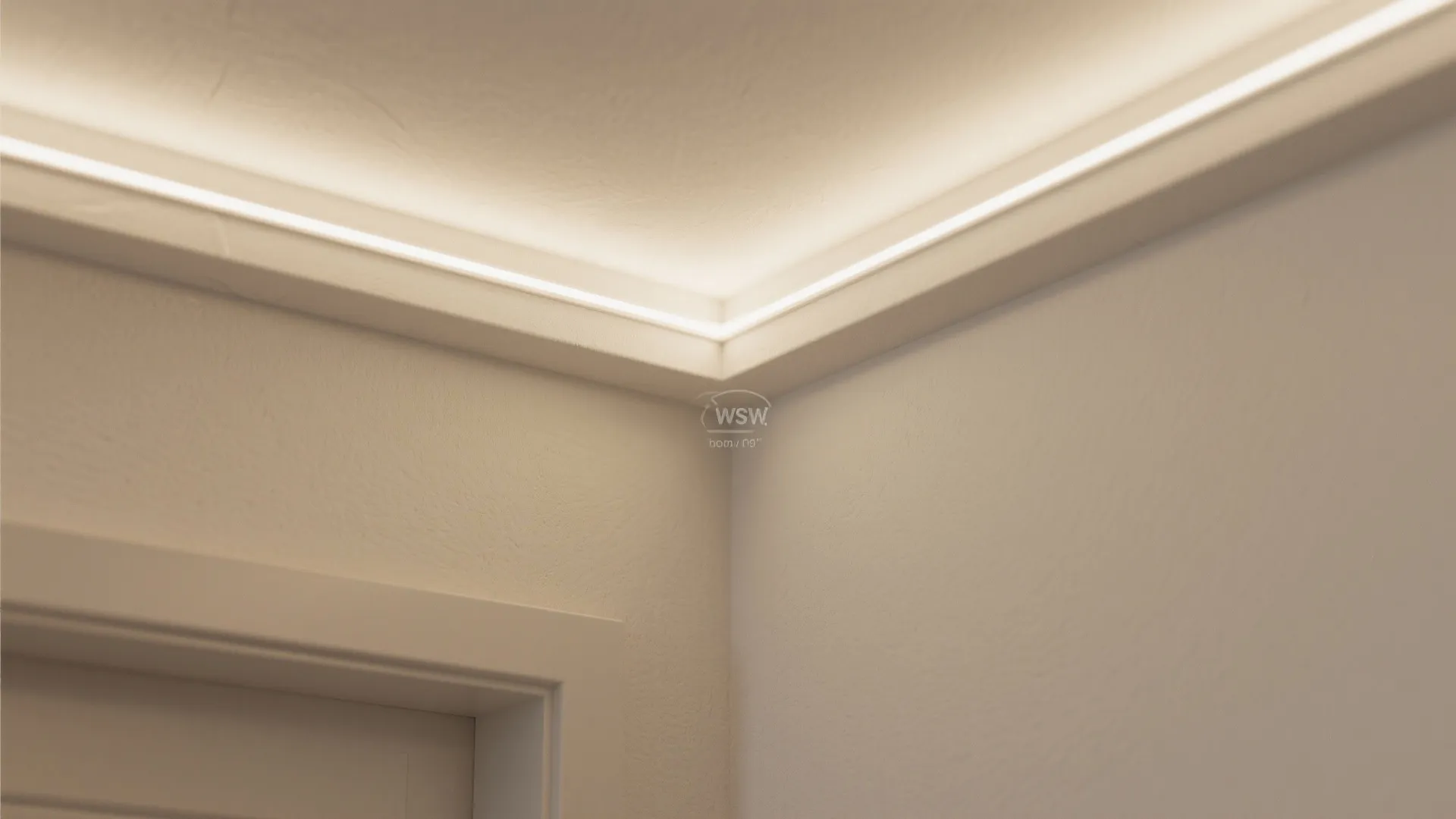 Macro of sealed cove profile with concealed LED strip casting soft indirect light.