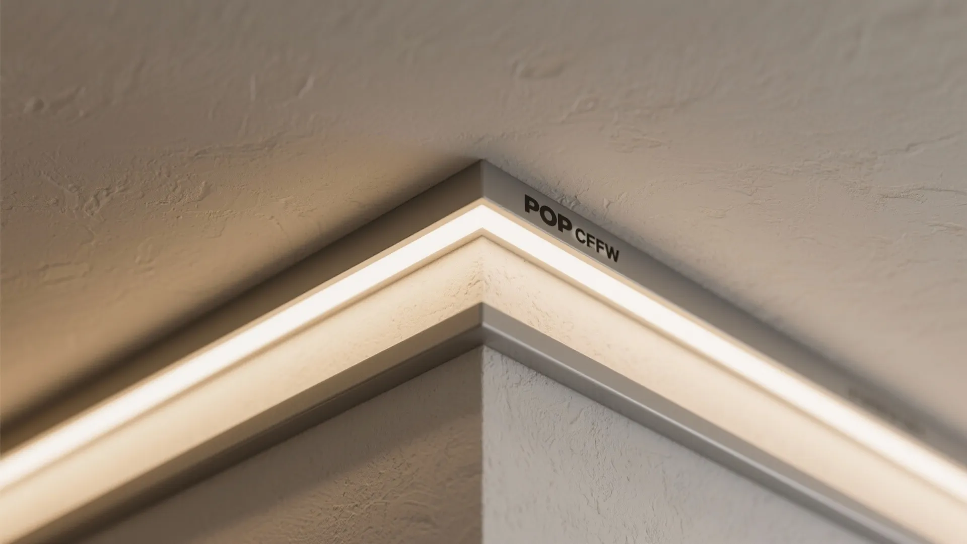 Minimalist corner light fixture with bright LED strip installed along the top edge of wall