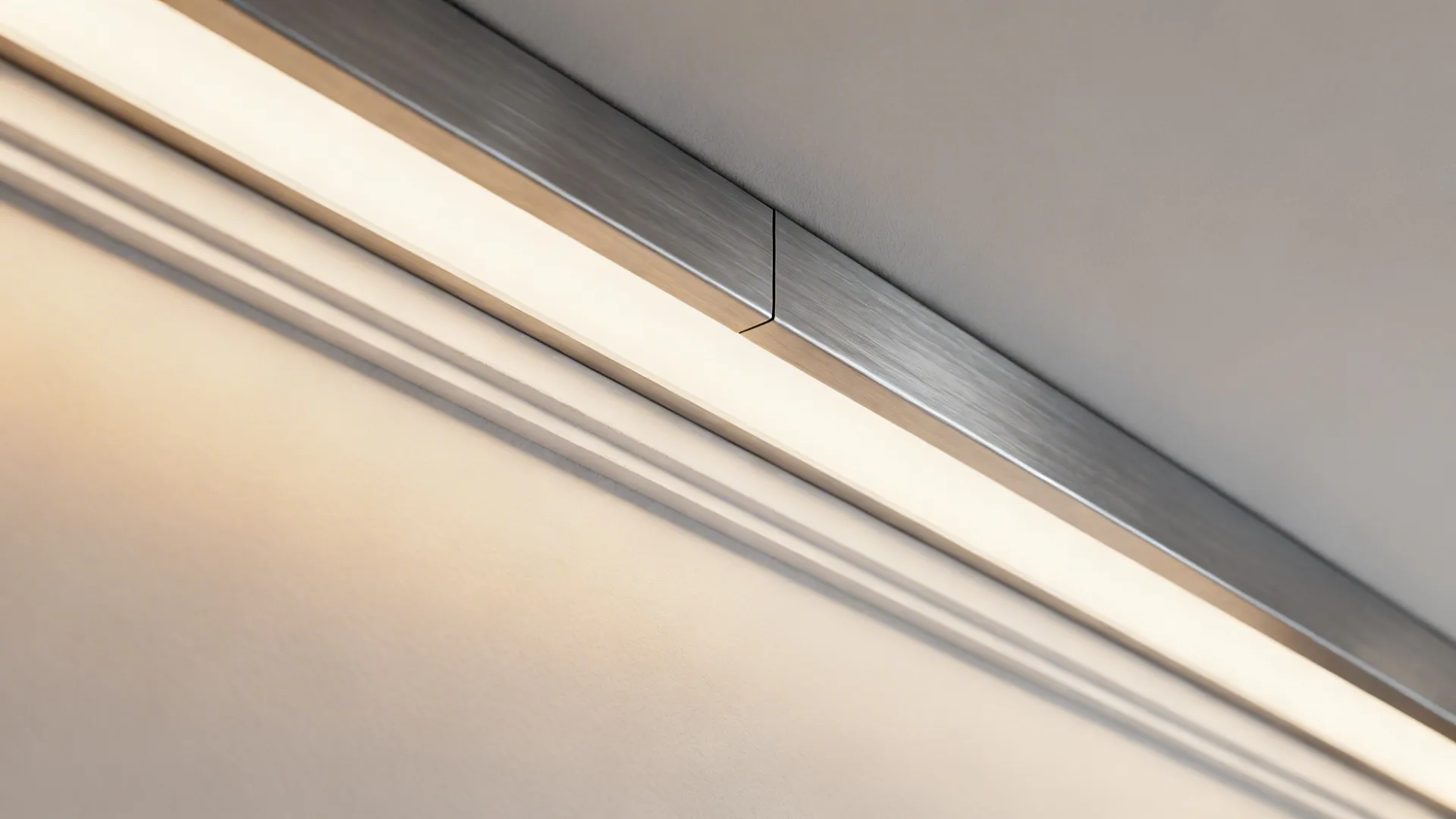 Macro view of gypsum cove with aluminum LED channel and opal diffuser.