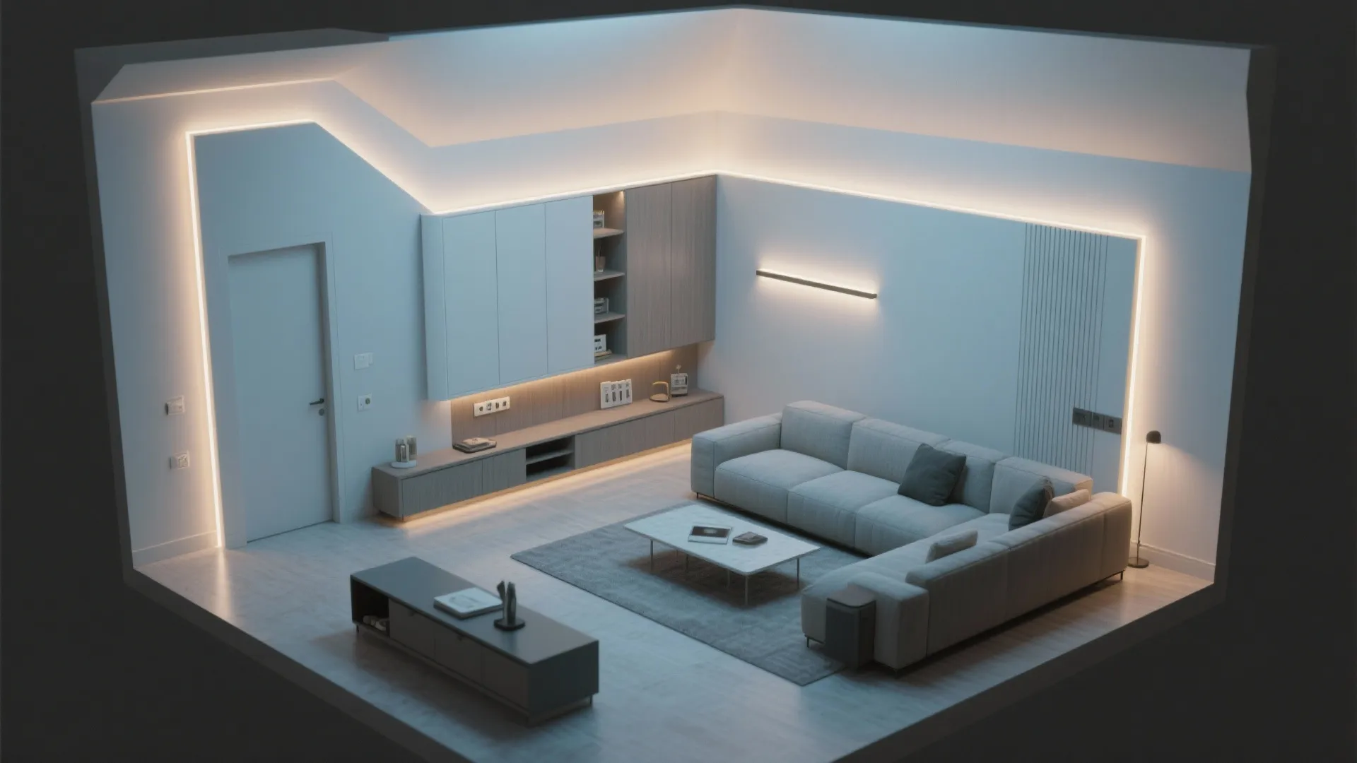 Perimeter cove lighting to lift the ceiling