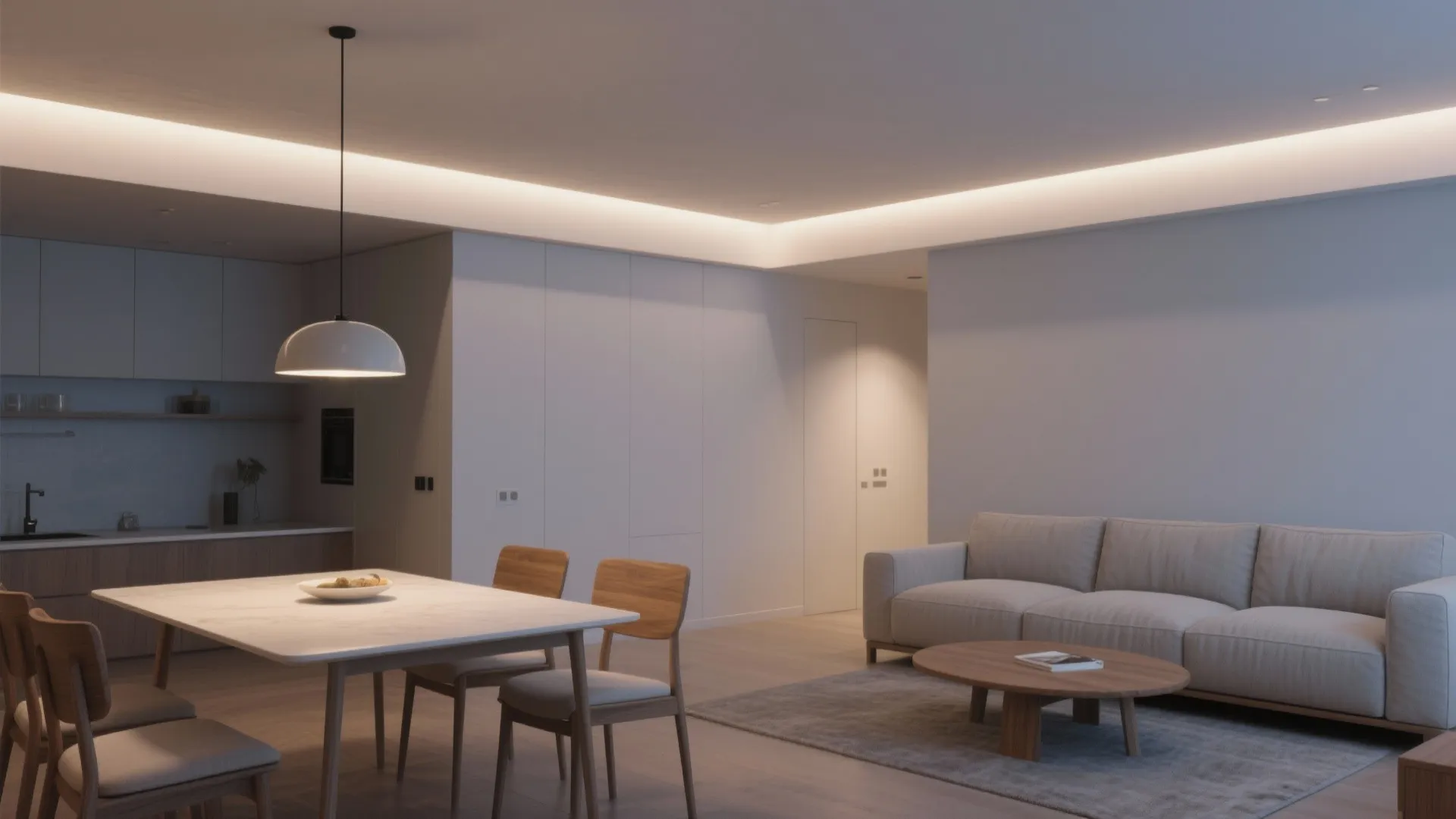 Minimalist cove tray for soft, hotel-like layers