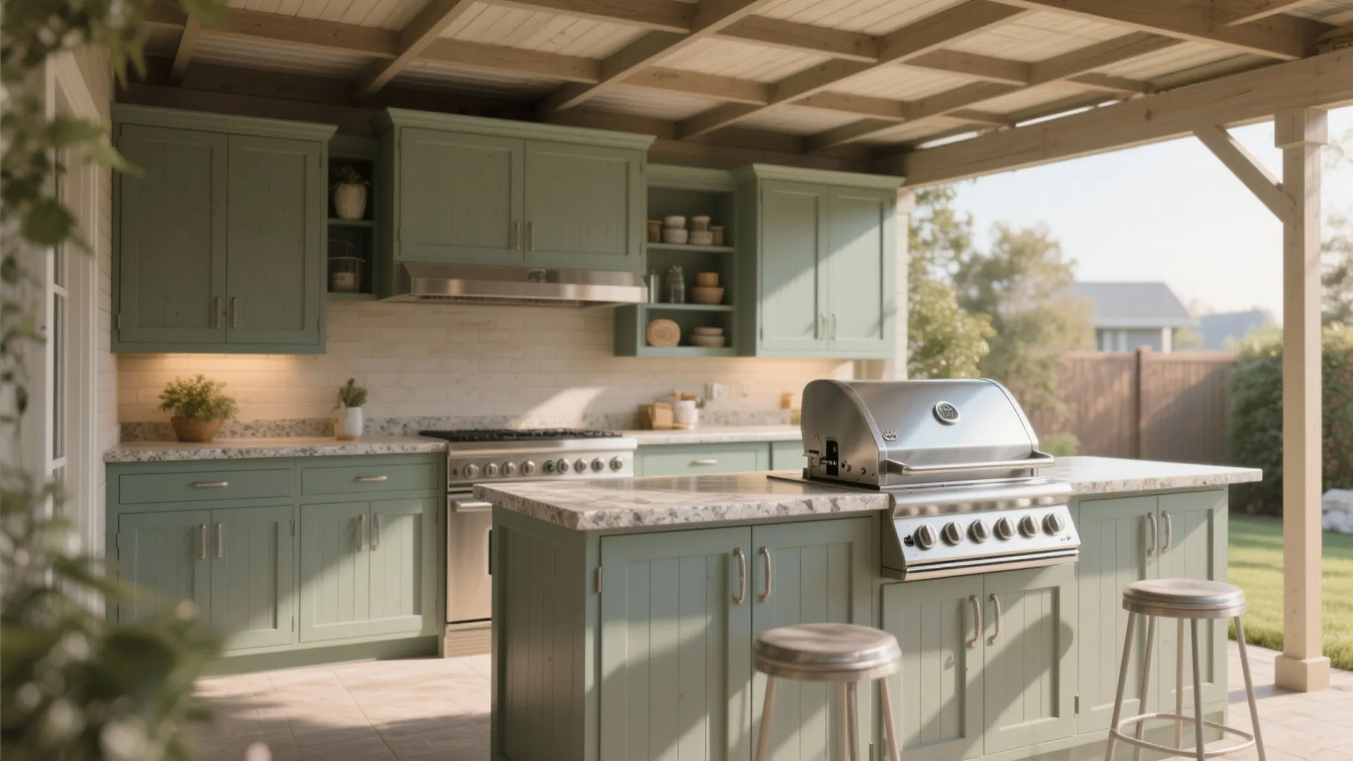 5. Painted Accents on Covered Kitchens or BBQ Areas