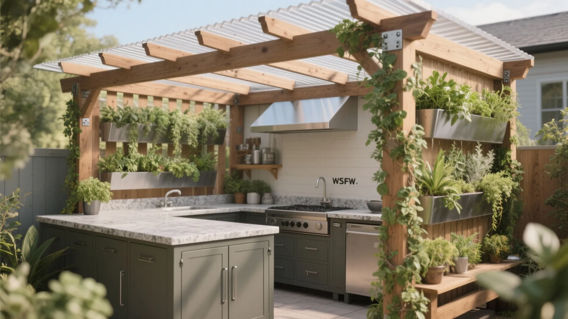 4. Covered prep and storage with vertical gardening