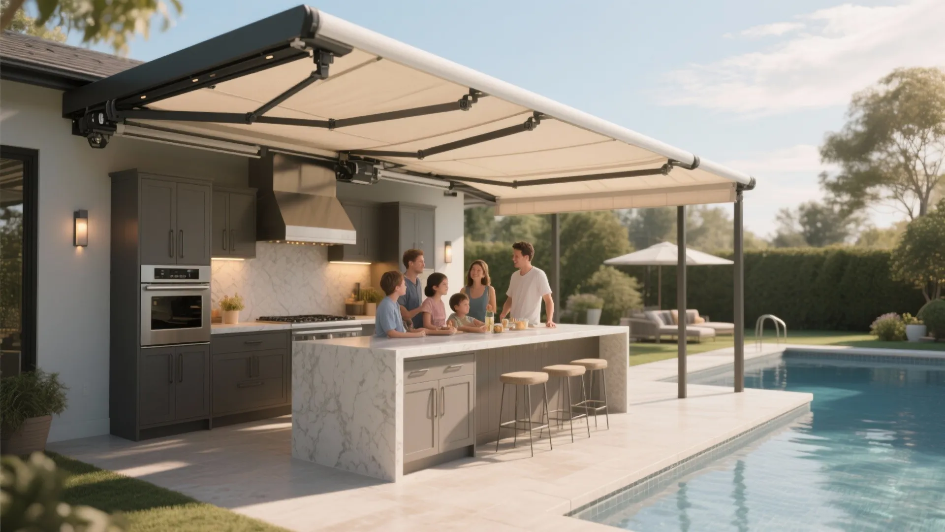 3. Covered Outdoor Kitchen with Retractable Roof