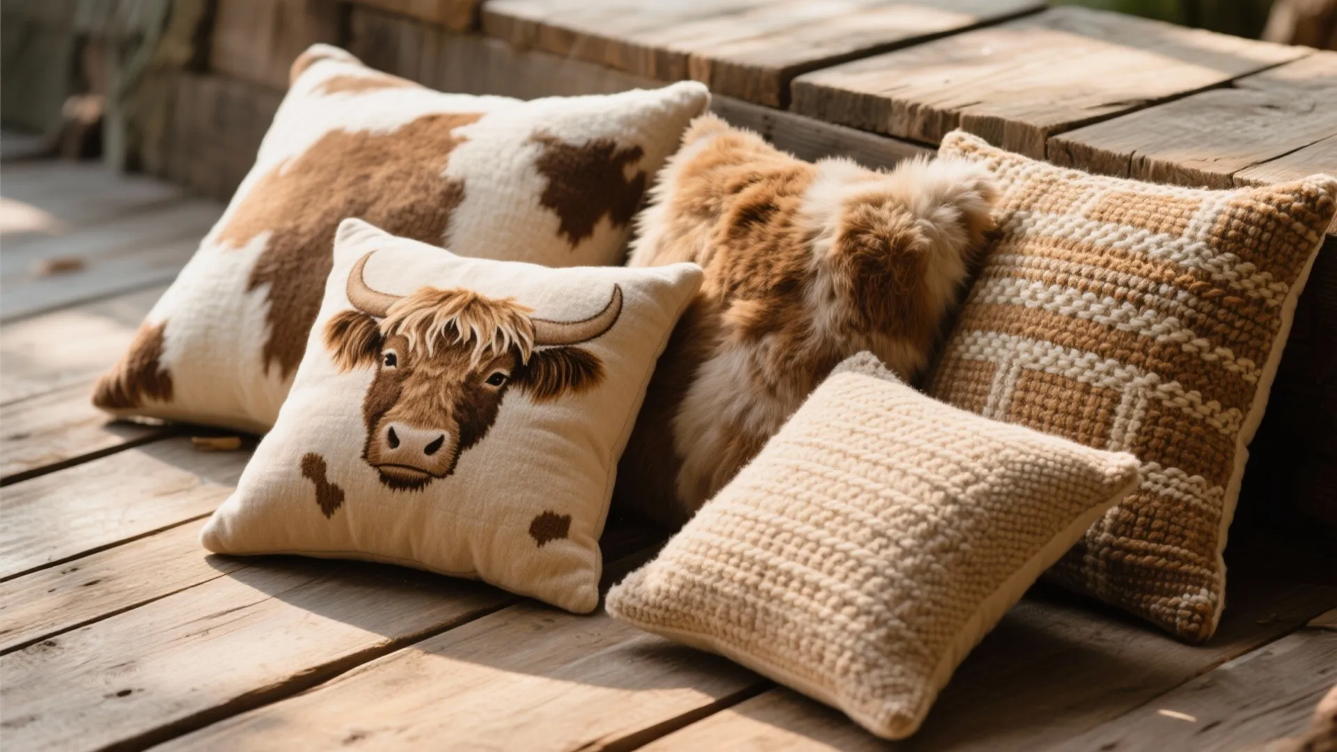 2. Textured Throw Pillows with Cow Prints