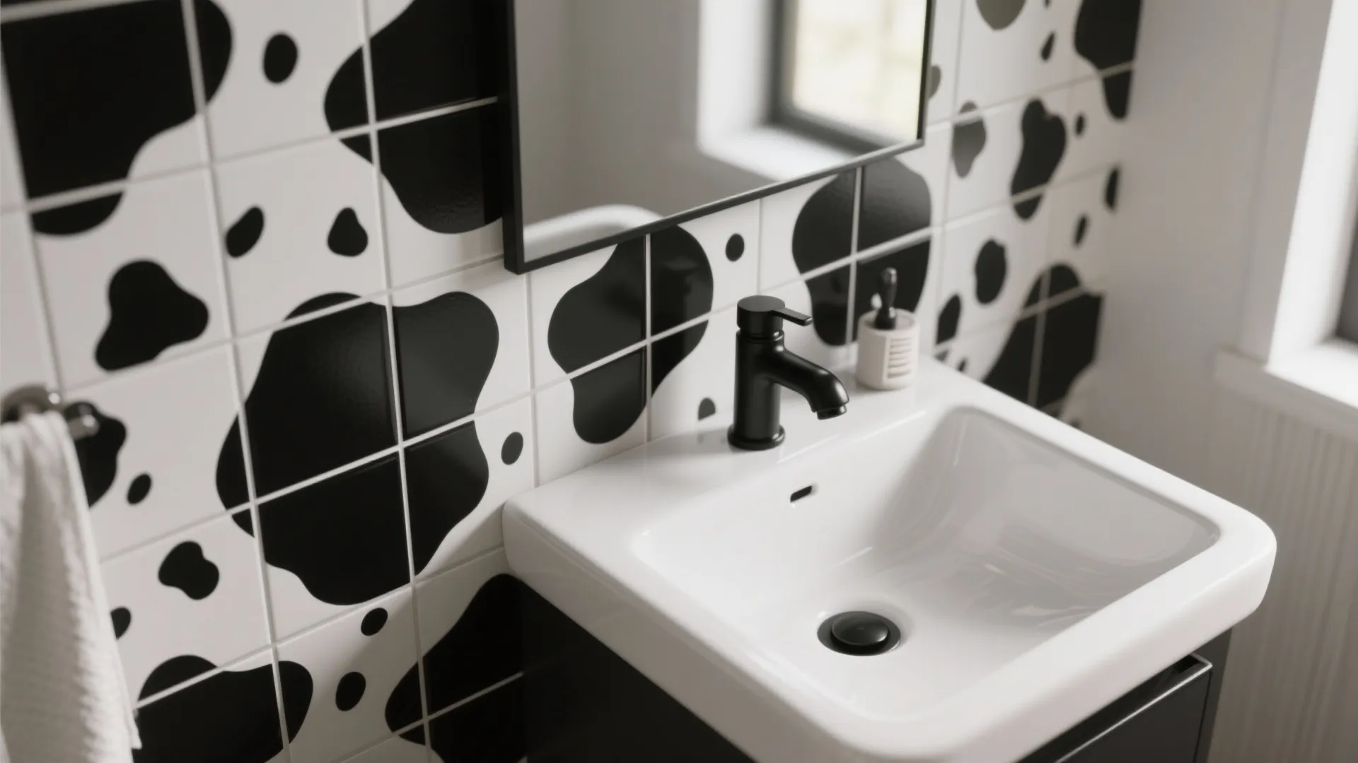 2. Bold Cow-Spot Tile Splash