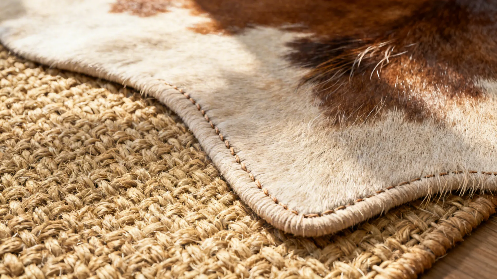 1. Layer the cowhide over a jute base