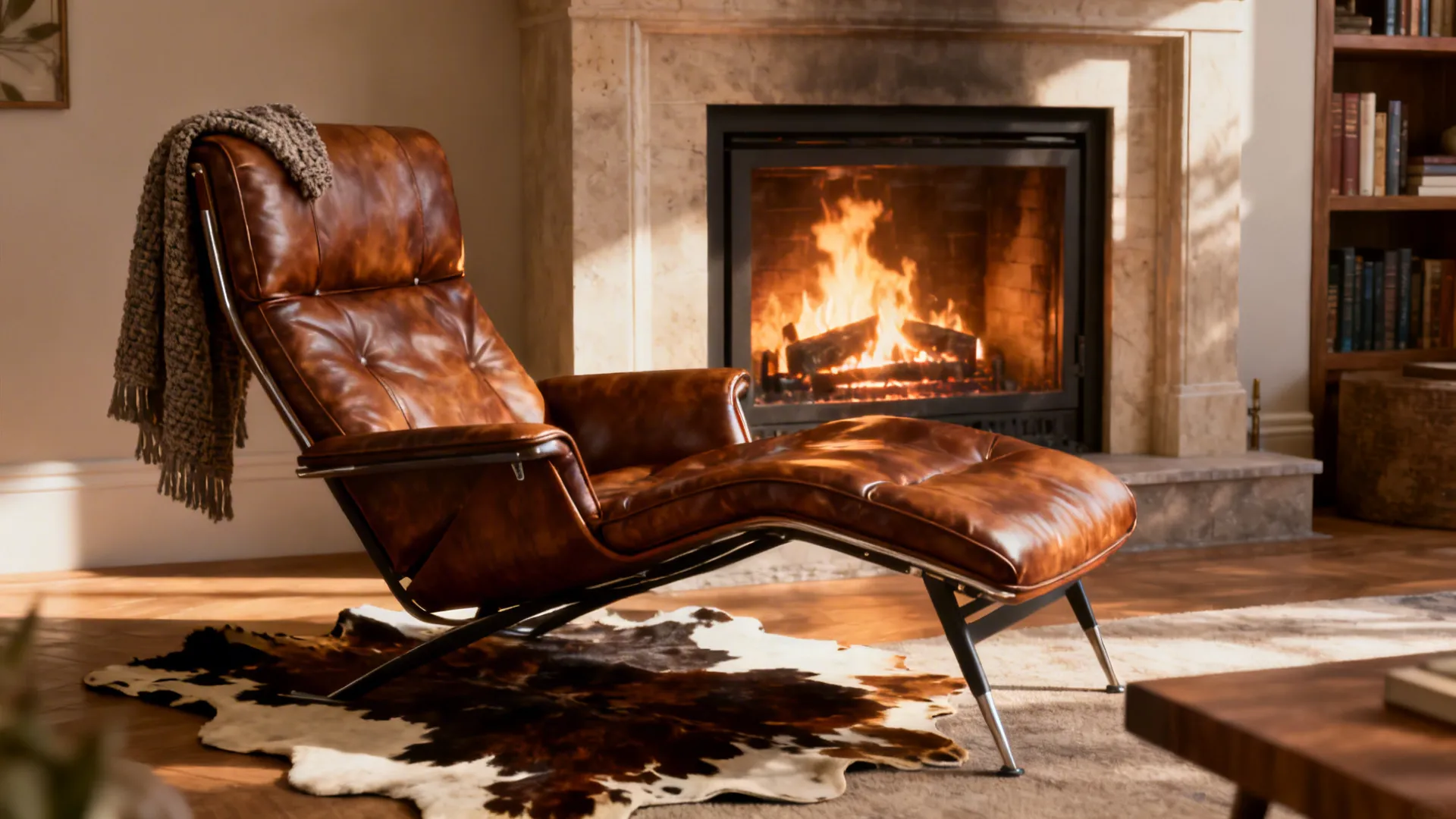 3. Use the hide as an accent by the fireplace or reading nook