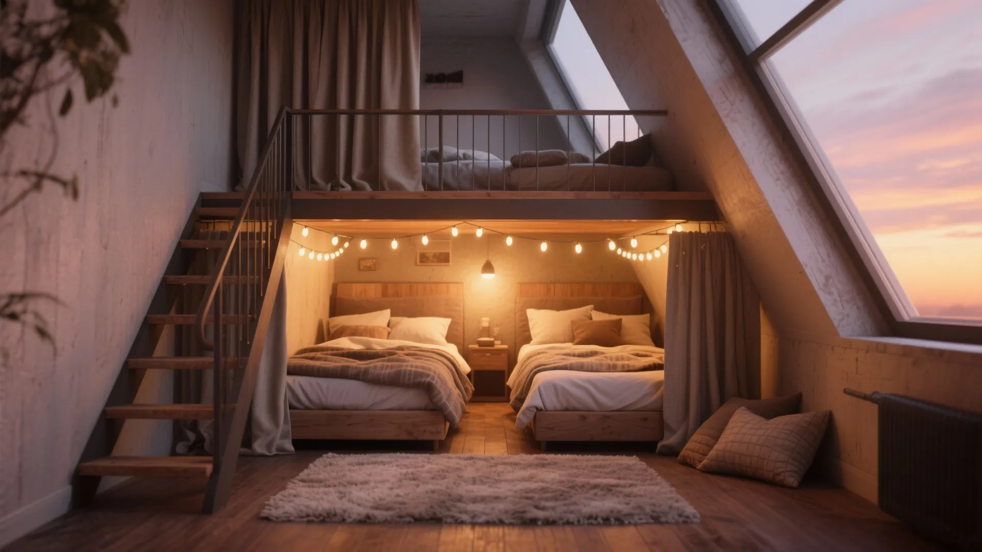 5. Cozy alcove loft with curtains and rails