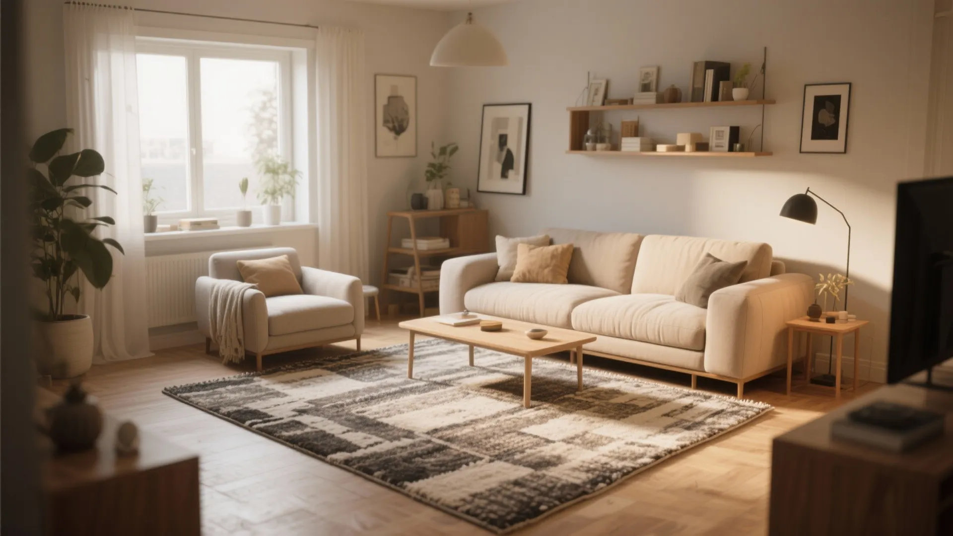 Area rug to define and warm the space