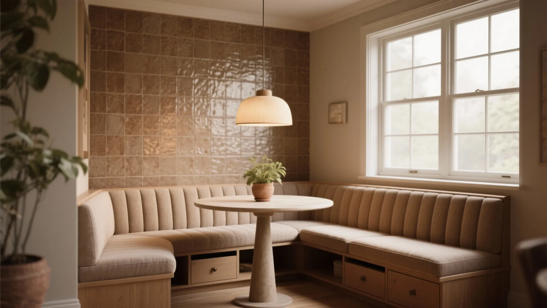 3. Cozy banquette and zoned dining nook