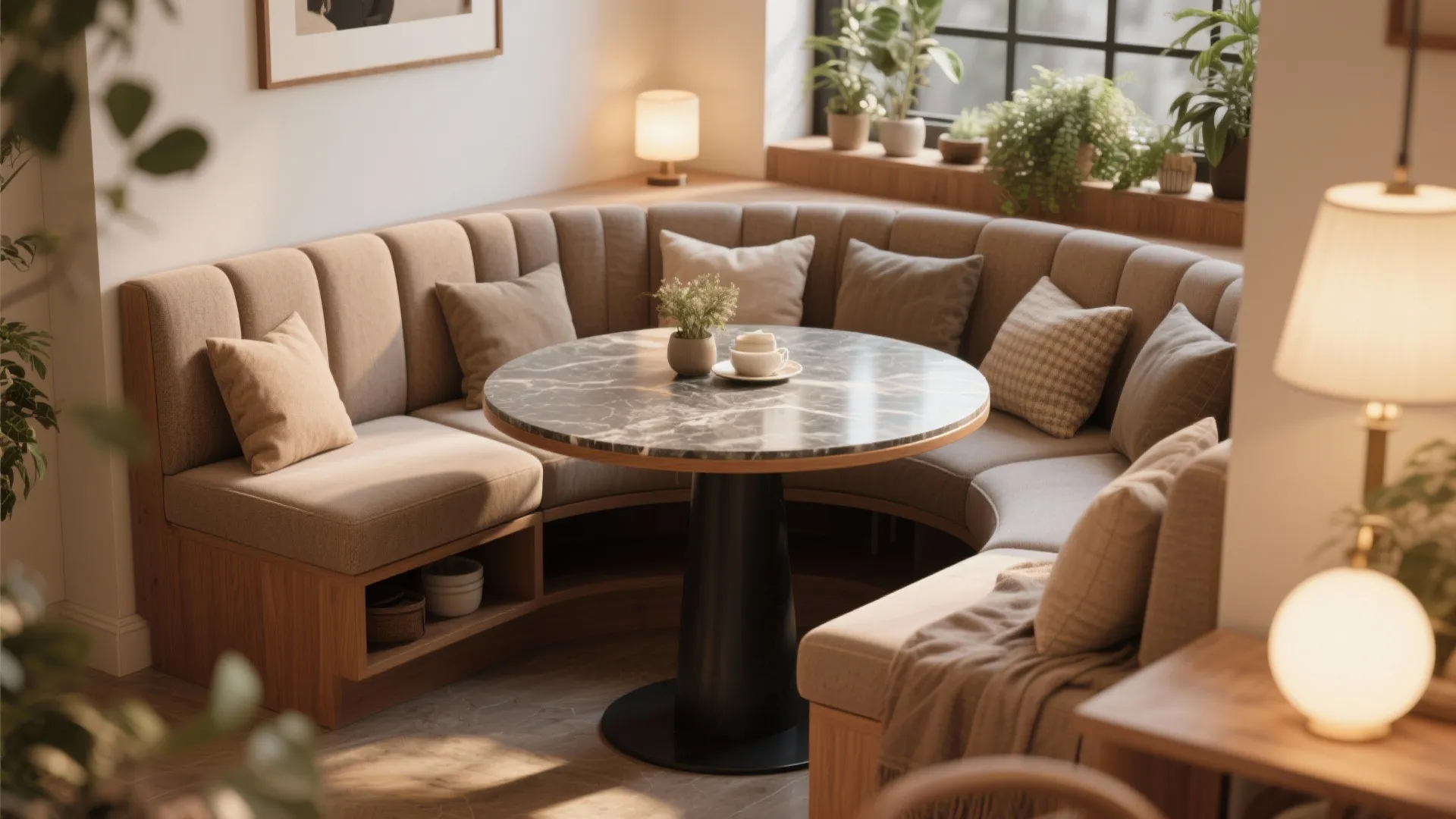 5. Cozy Corner Banquette with Mixed Materials