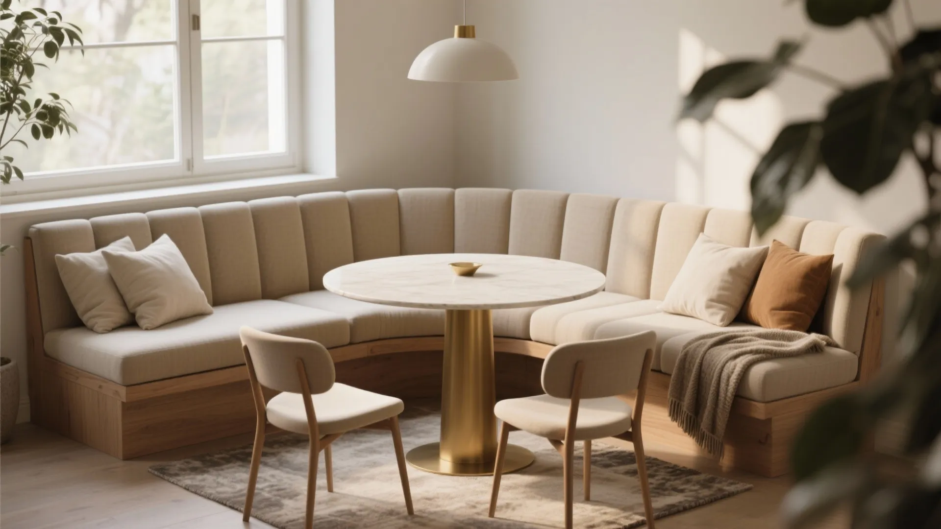 Cozy Banquette with a Compact Round Table