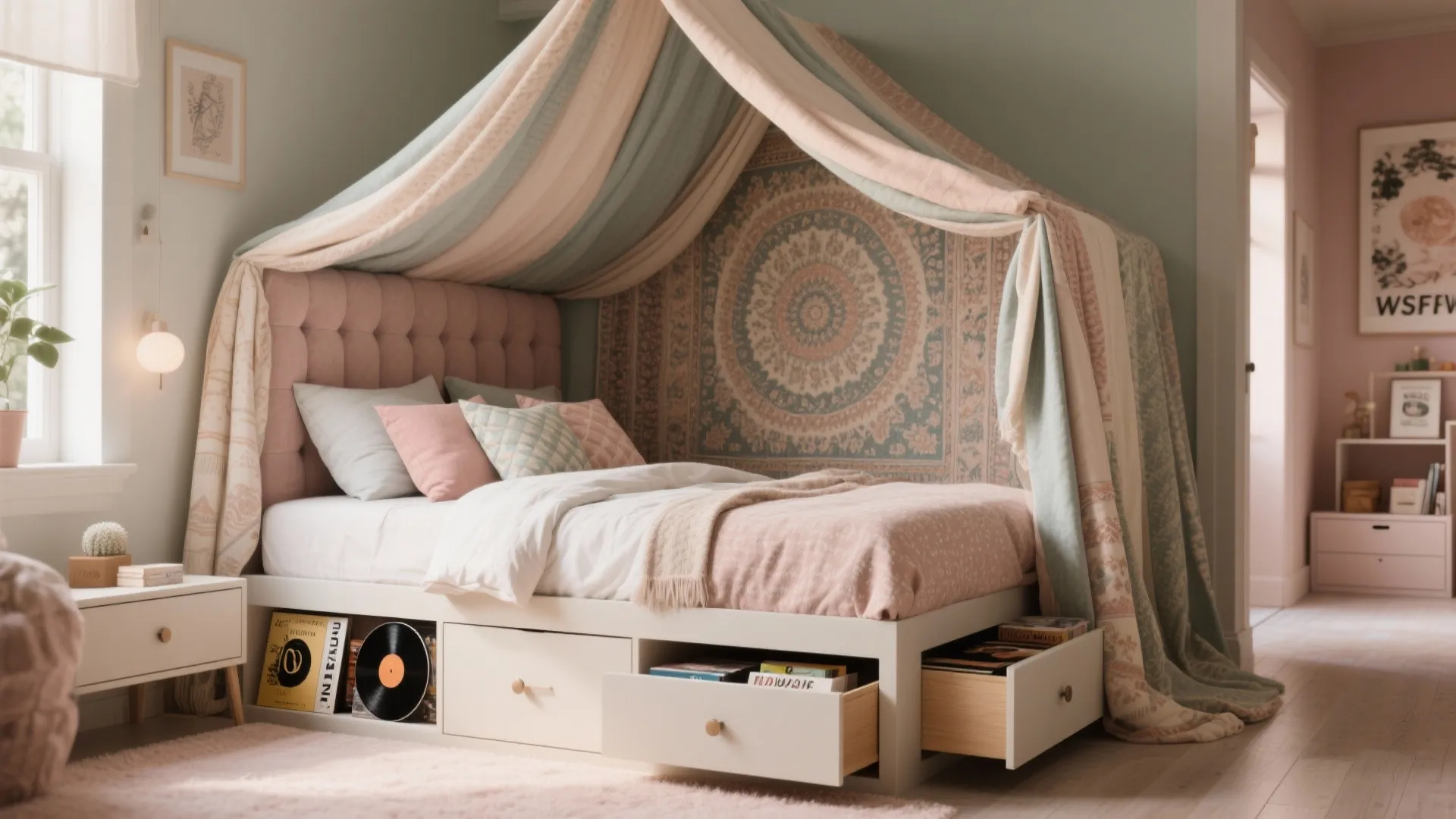 5. Cozy Bed Nook with Storage