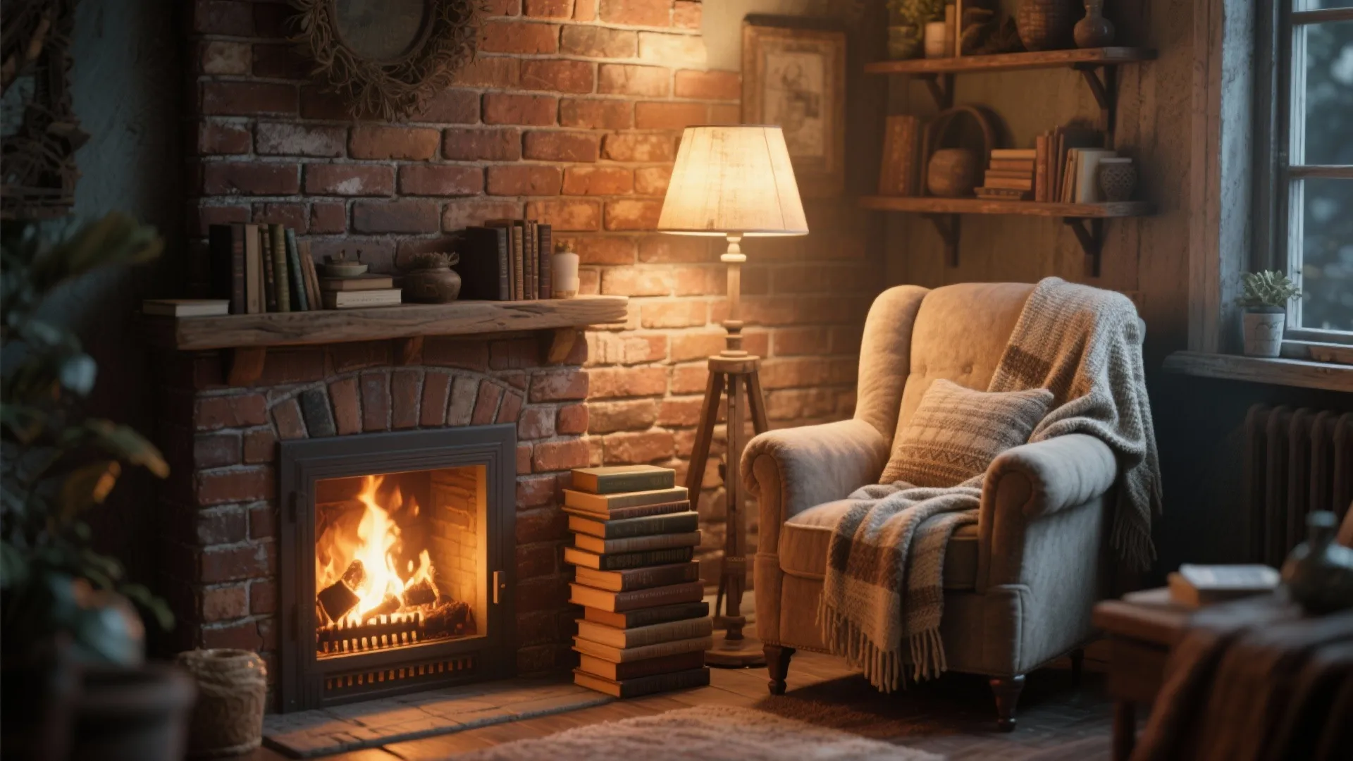 3. Cozy Corner with Brick Fireplace