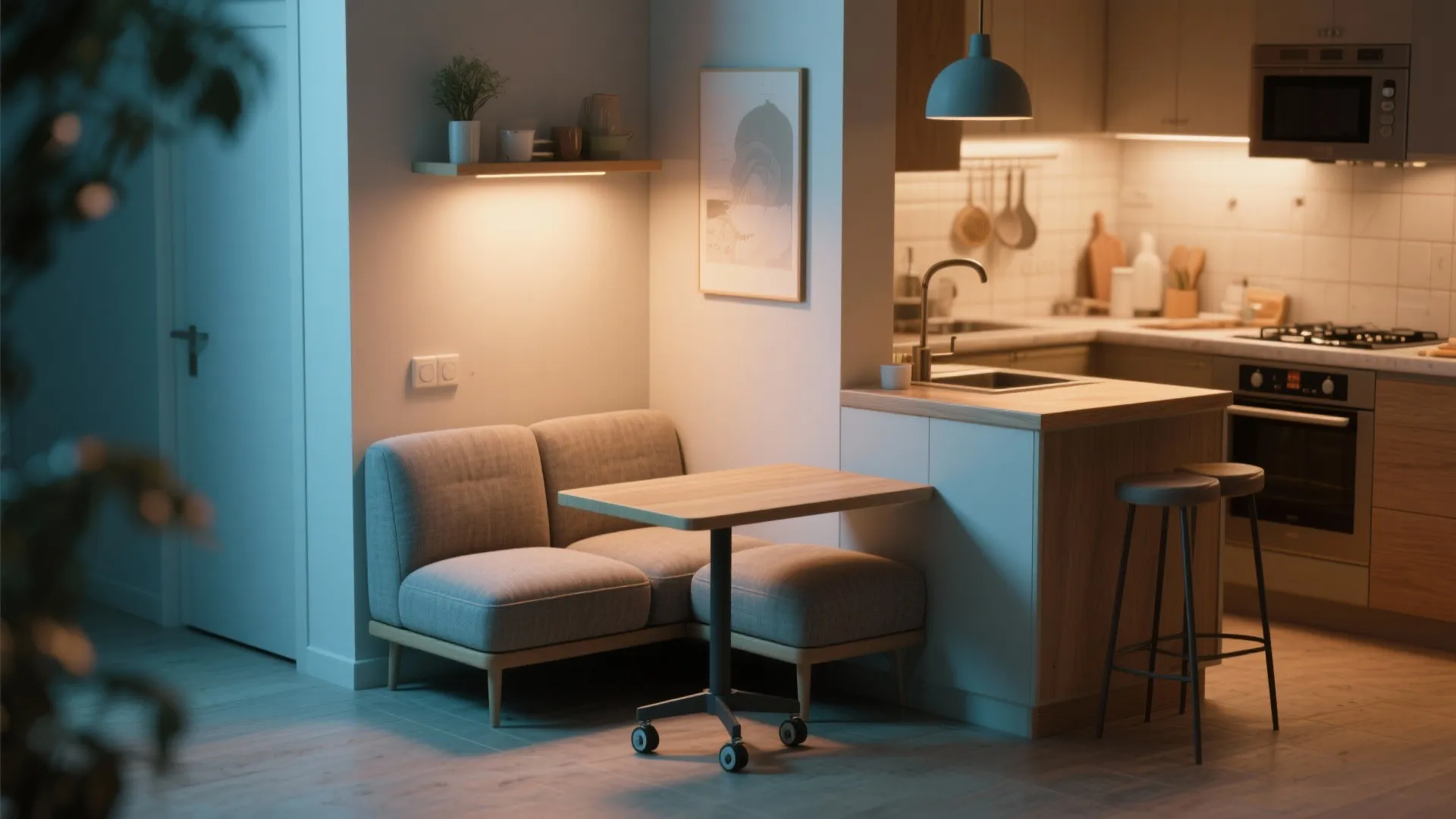 5. Cozy corner with compact sofa and movable table